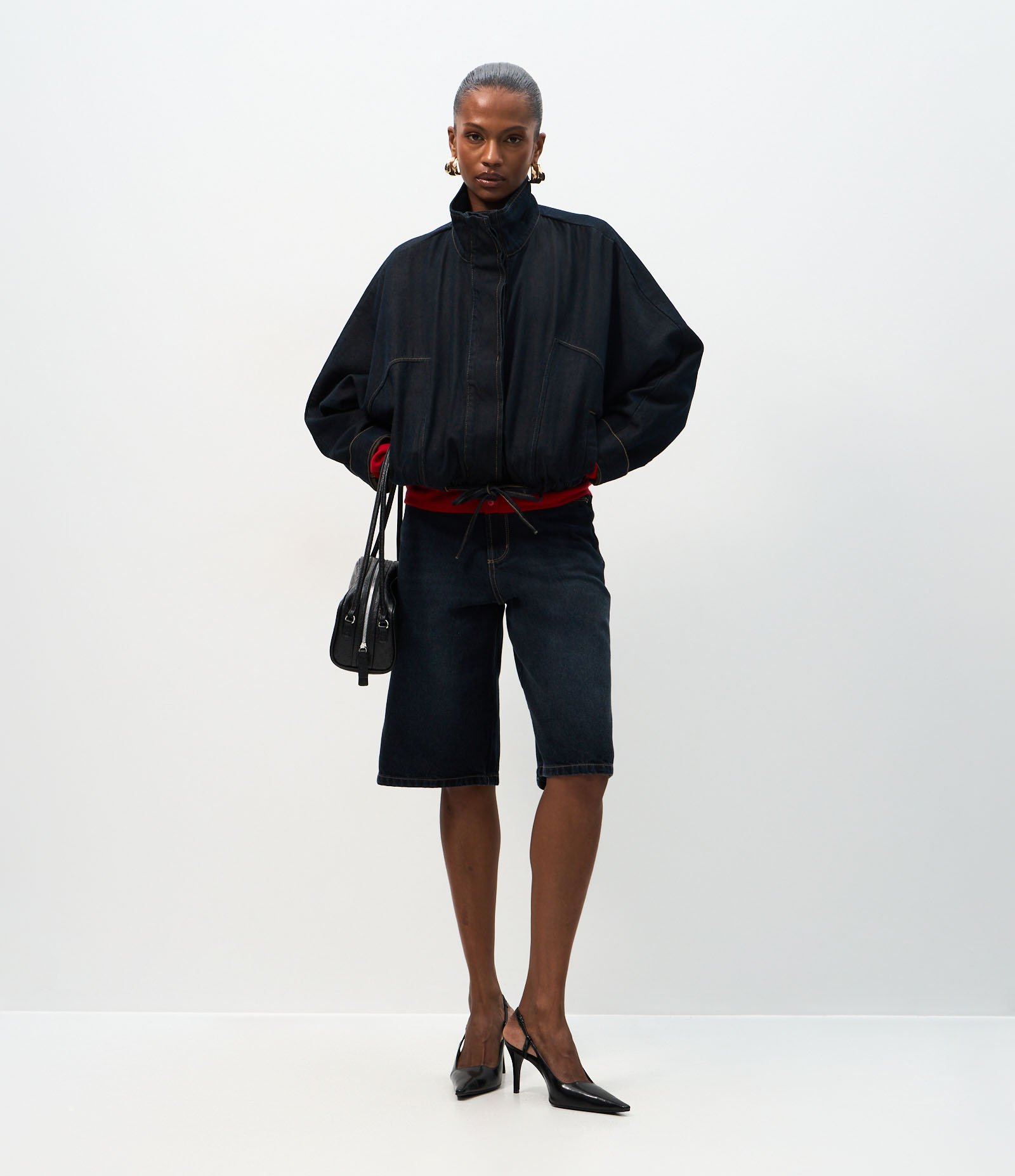 Bermuda Jorts Cintura Alta em Jeans com Bolsos Azul Escuro 2