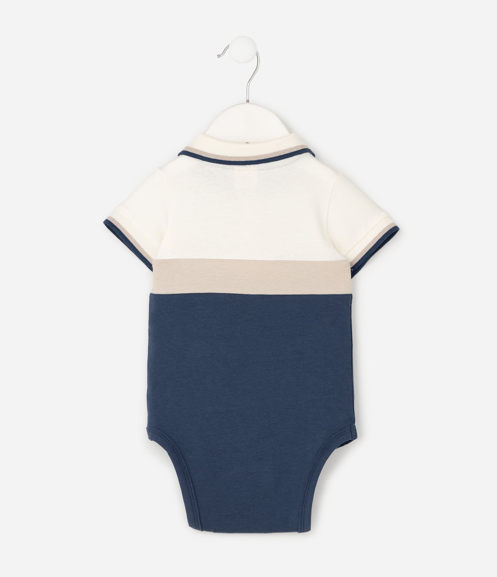 Body Infantil com Gola Polo e Recortes em Blocos de Cores – Tam 0 a 18 Meses Bege/Azul 3