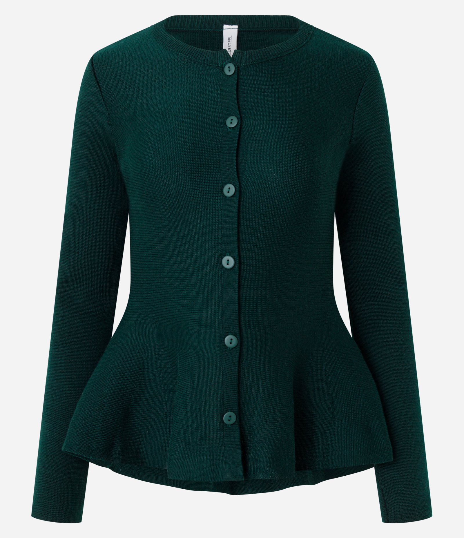 Casaco em Tricô com Abotoamento Frontal e Barra Peplum Verde 5
