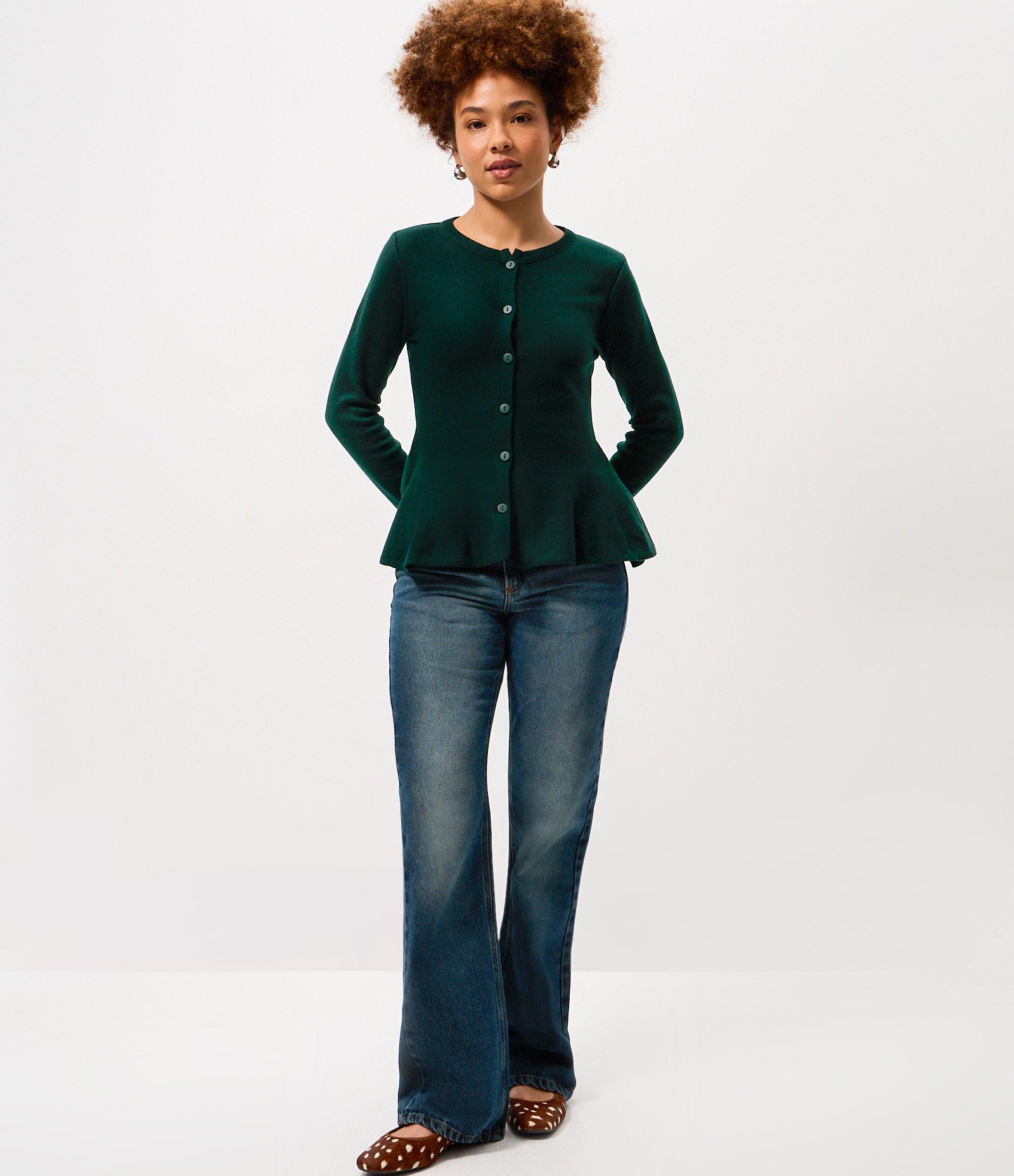 Casaco em Tricô com Abotoamento Frontal e Barra Peplum Verde 2