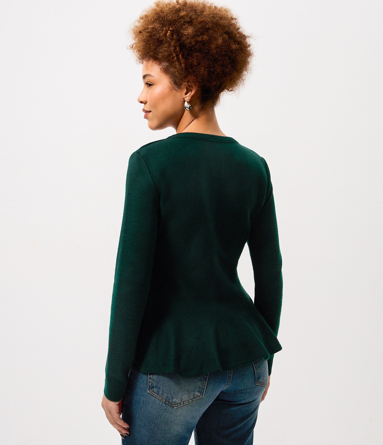 Casaco em Tricô com Abotoamento Frontal e Barra Peplum Verde 4