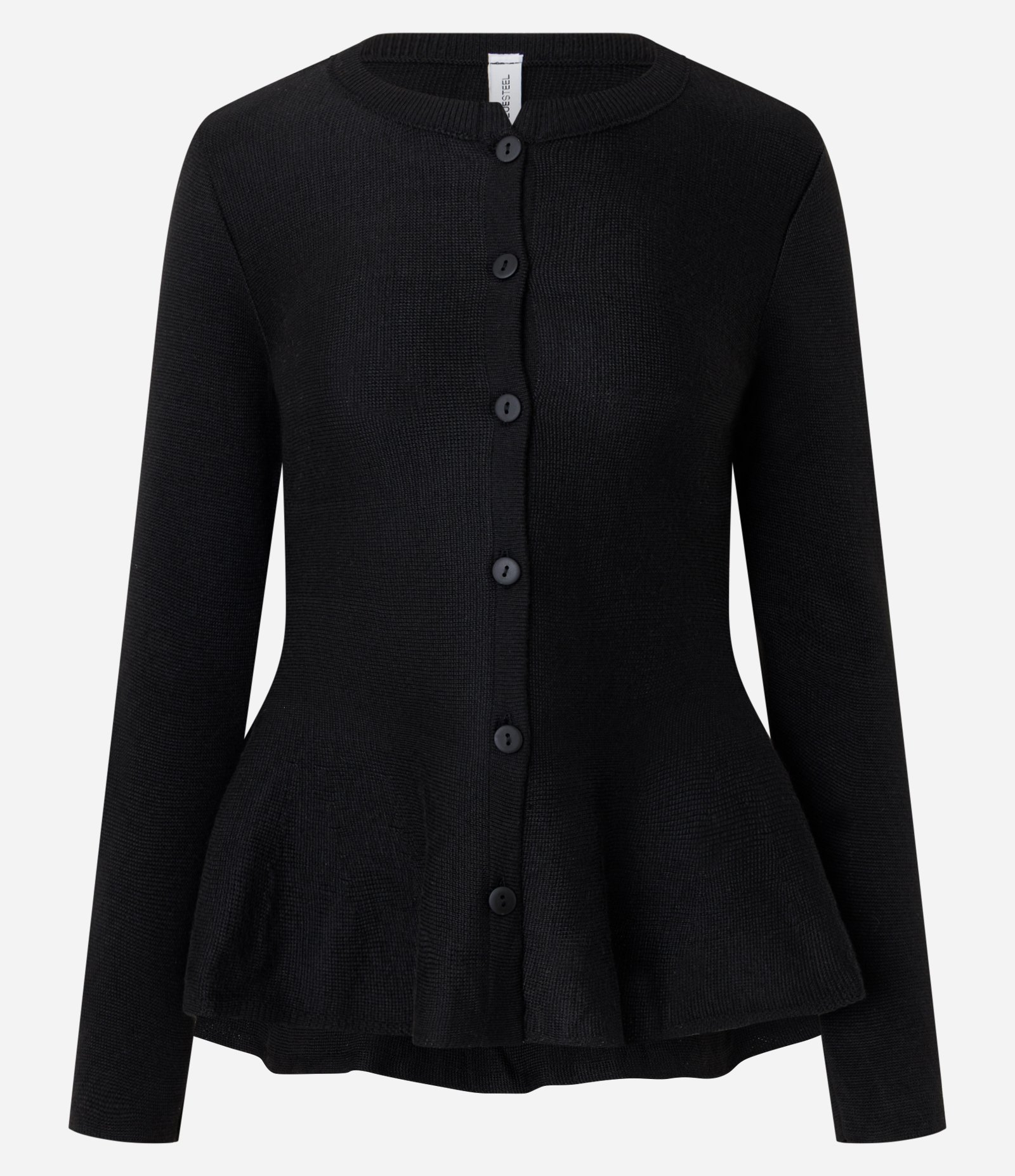 Casaco em Tricô com Abotoamento Frontal e Barra Peplum Preto 5