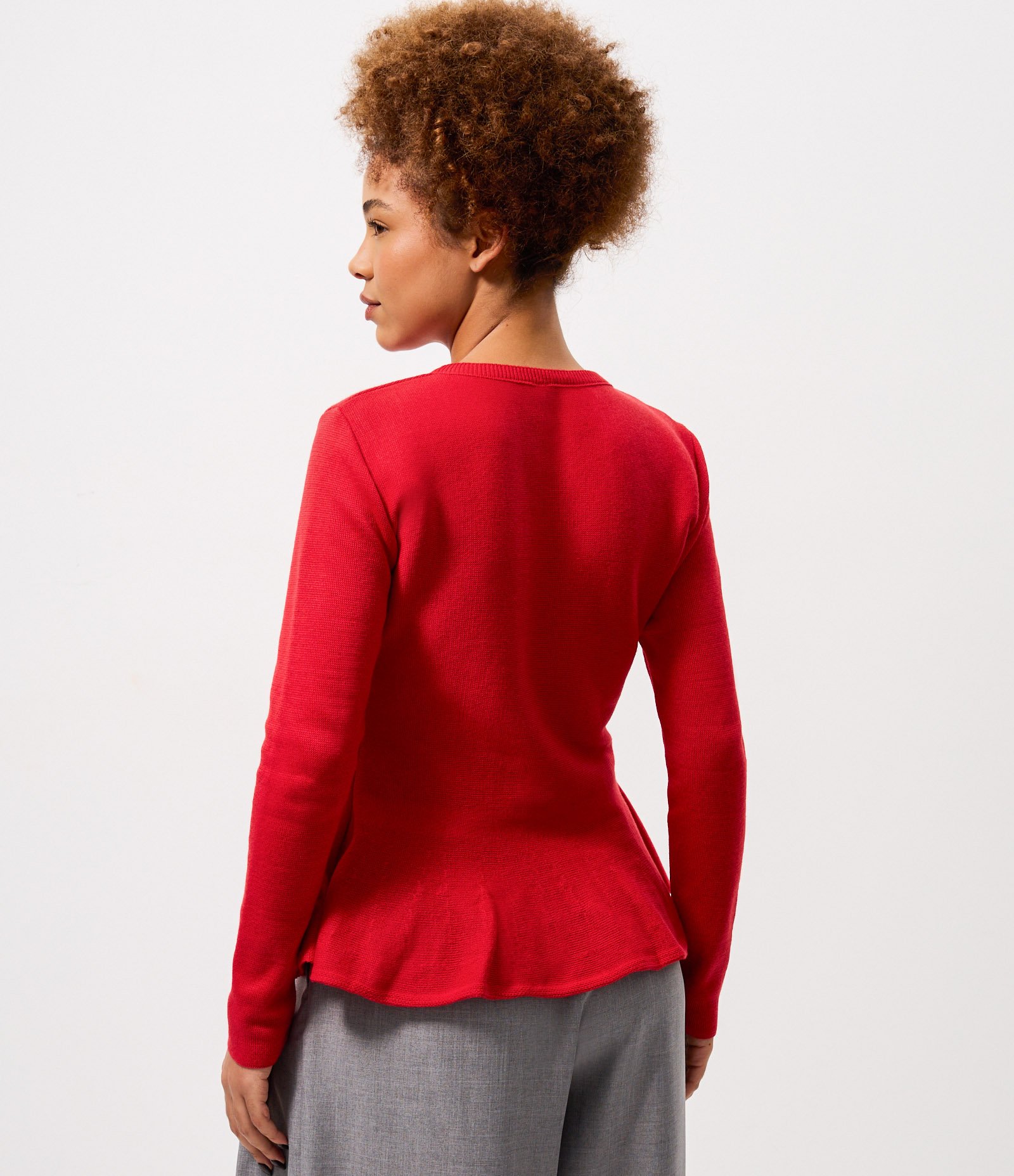 Casaco em Tricô com Abotoamento Frontal e Barra Peplum Laranja 4