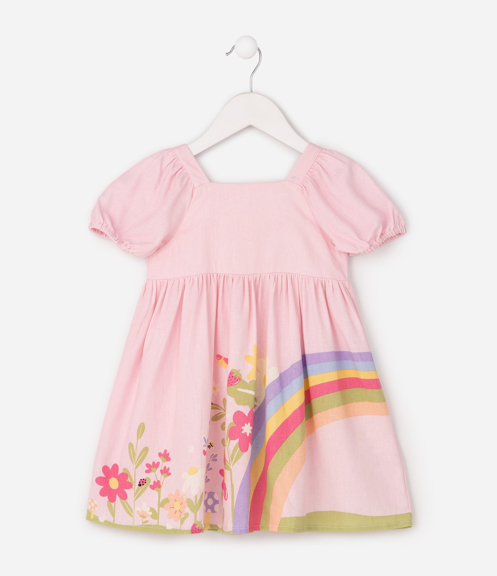Vestido Infantil Em Viscolinho Arco Iris - Tam 1 a 6 Anos Rosa 1