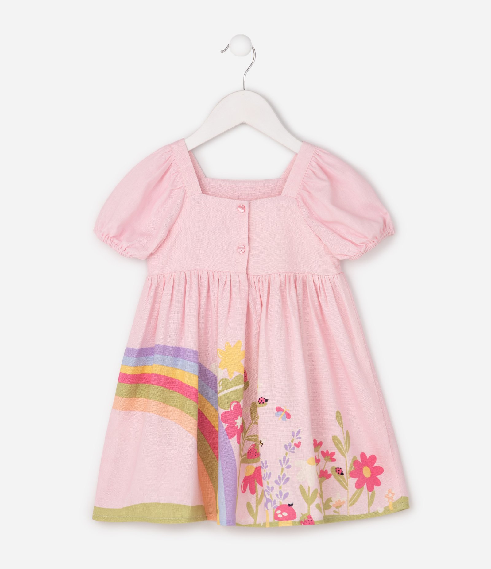Vestido Infantil Em Viscolinho Arco Iris - Tam 1 a 6 Anos Rosa 2