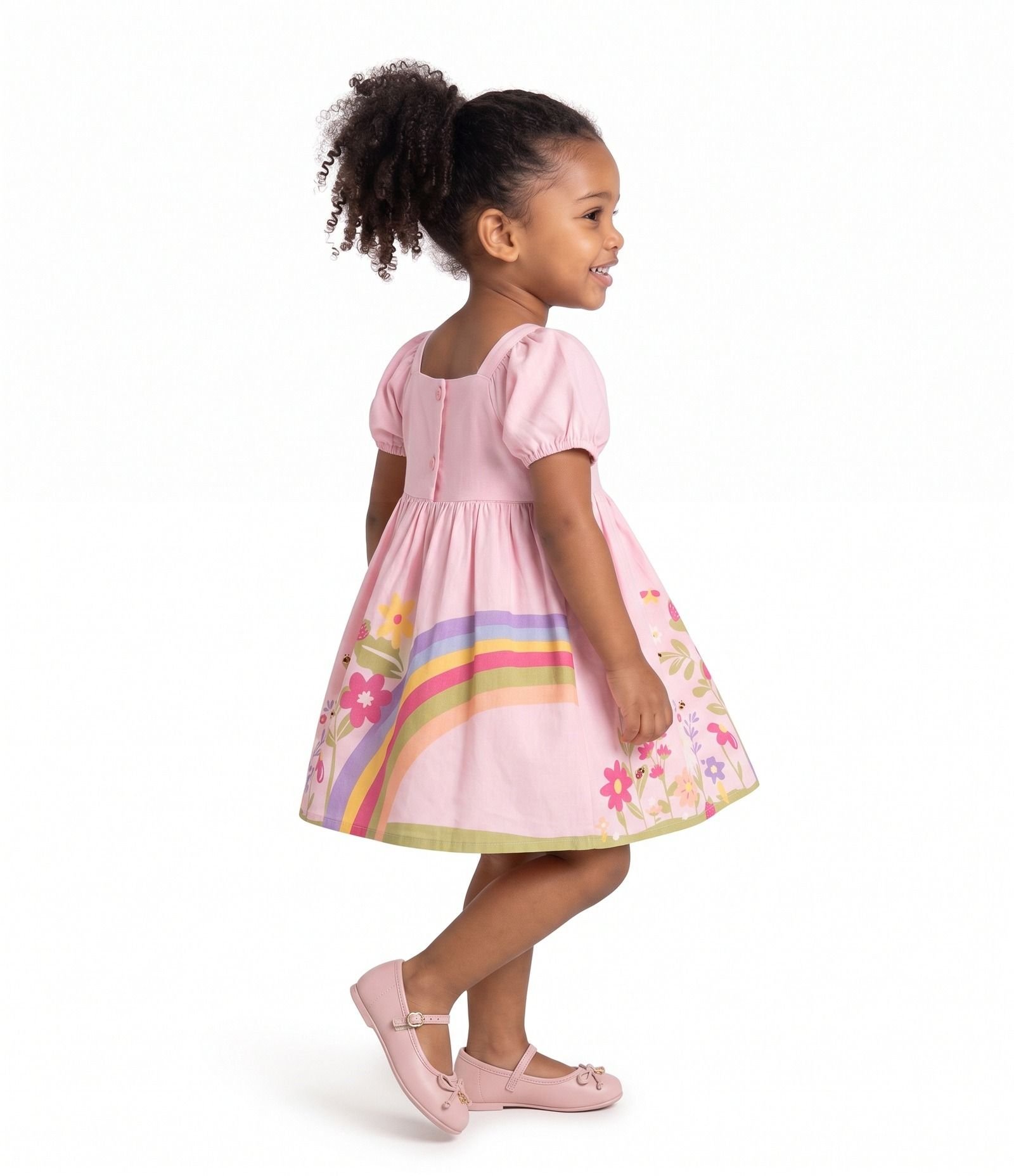 Vestido Infantil com Estampa de Arco Iris - Tam 1 a 6 Anos Rosa 2