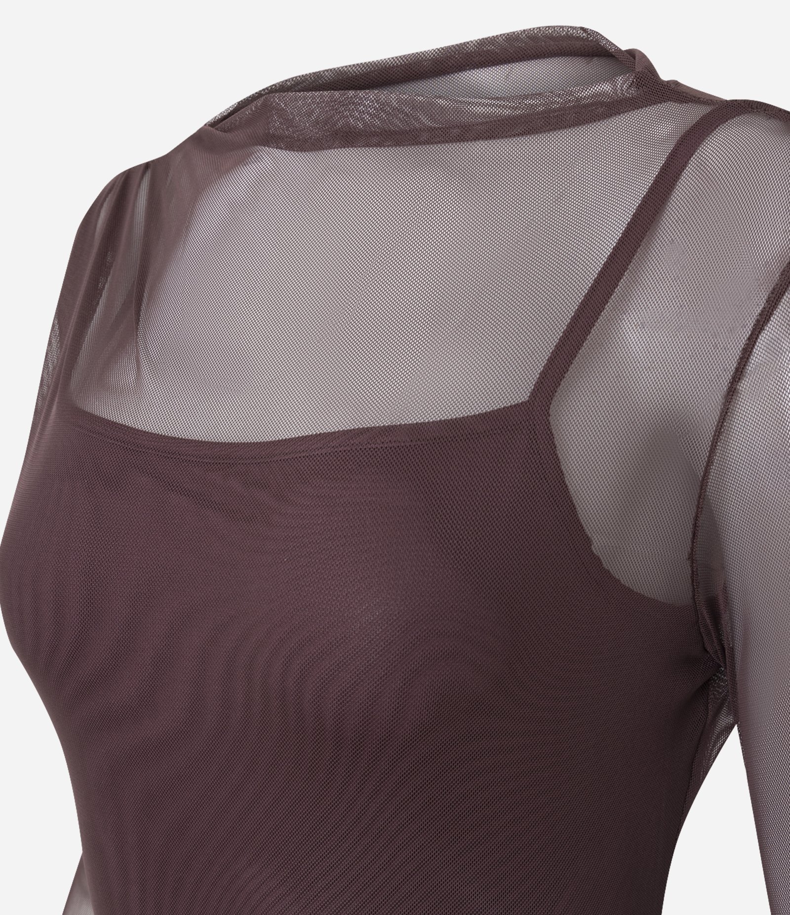 Body Manga Longa em Tule com Gola Alta Bordô 2