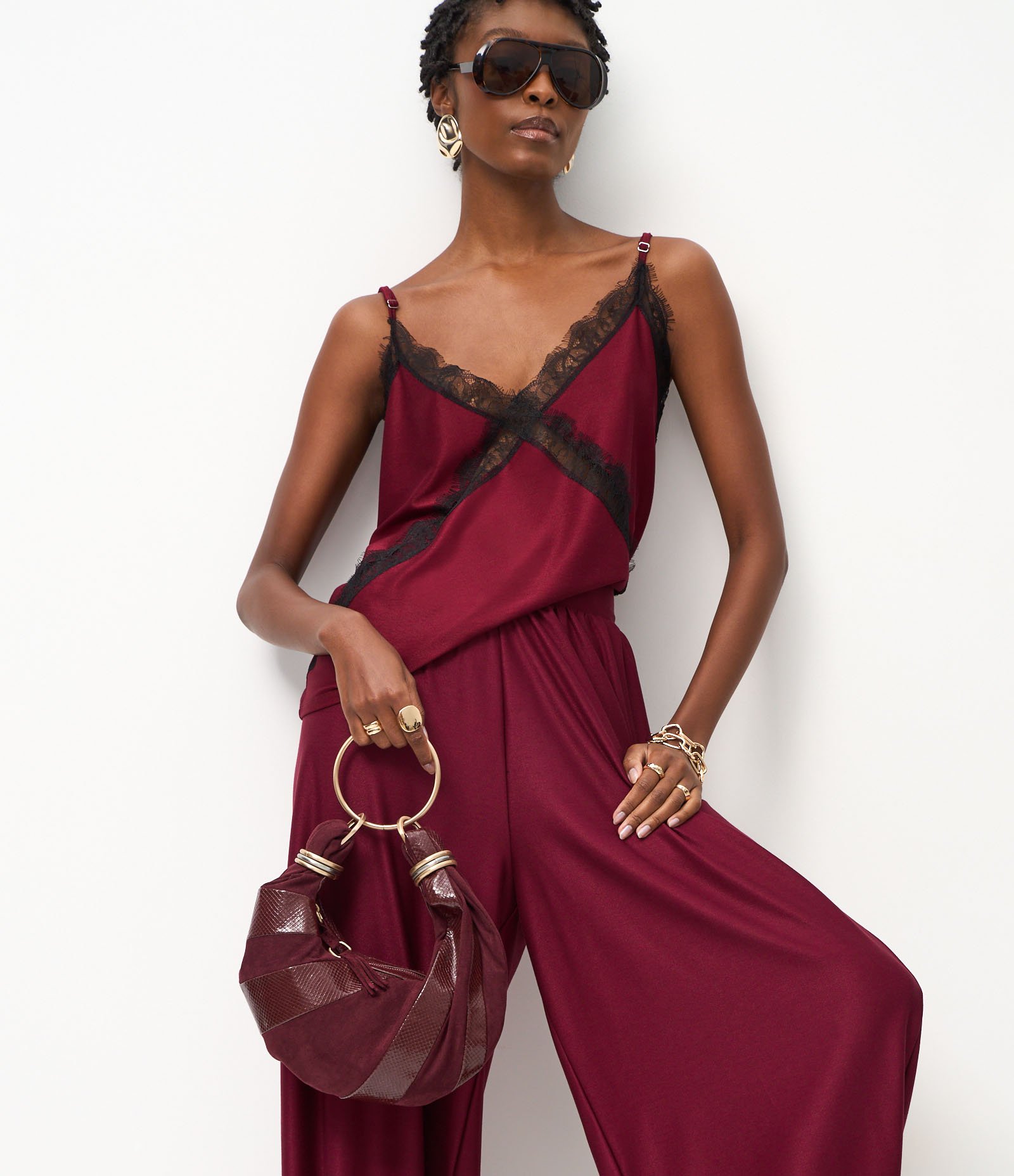 Calça Aladim em Piquet com Amarração no Tornozelo Vinho 2