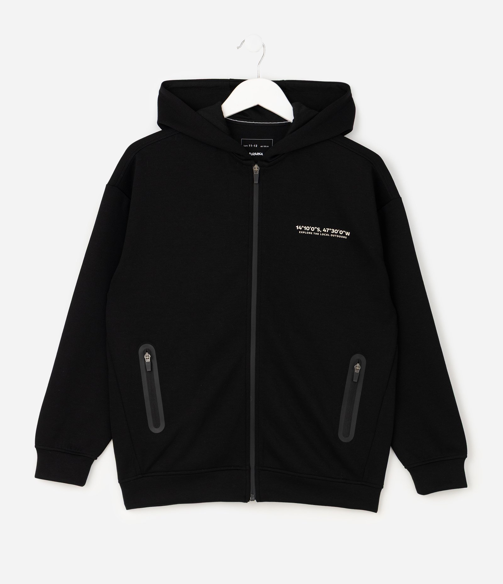 Casaco Infantil em Tech Fleece com Zíper e Capuz – Tam 5 a 14 Anos Preto 1