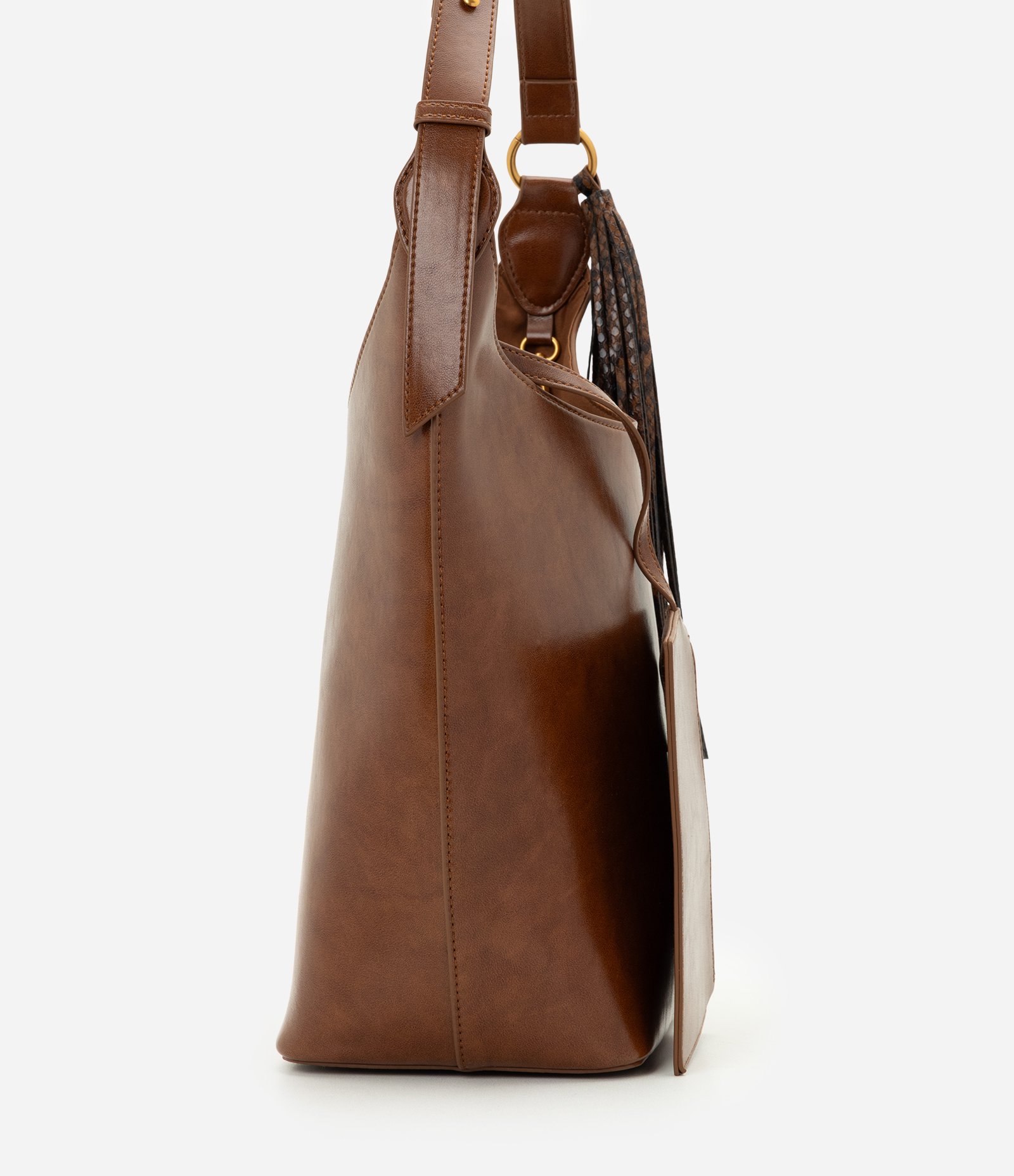 Bolsa Bucket Grande em PU com Detalhe de Tassel Marrom 2