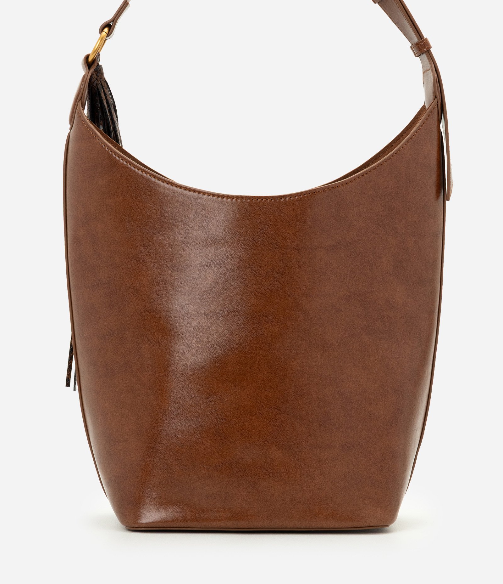 Bolsa Bucket Grande em PU com Detalhe de Tassel Marrom 3