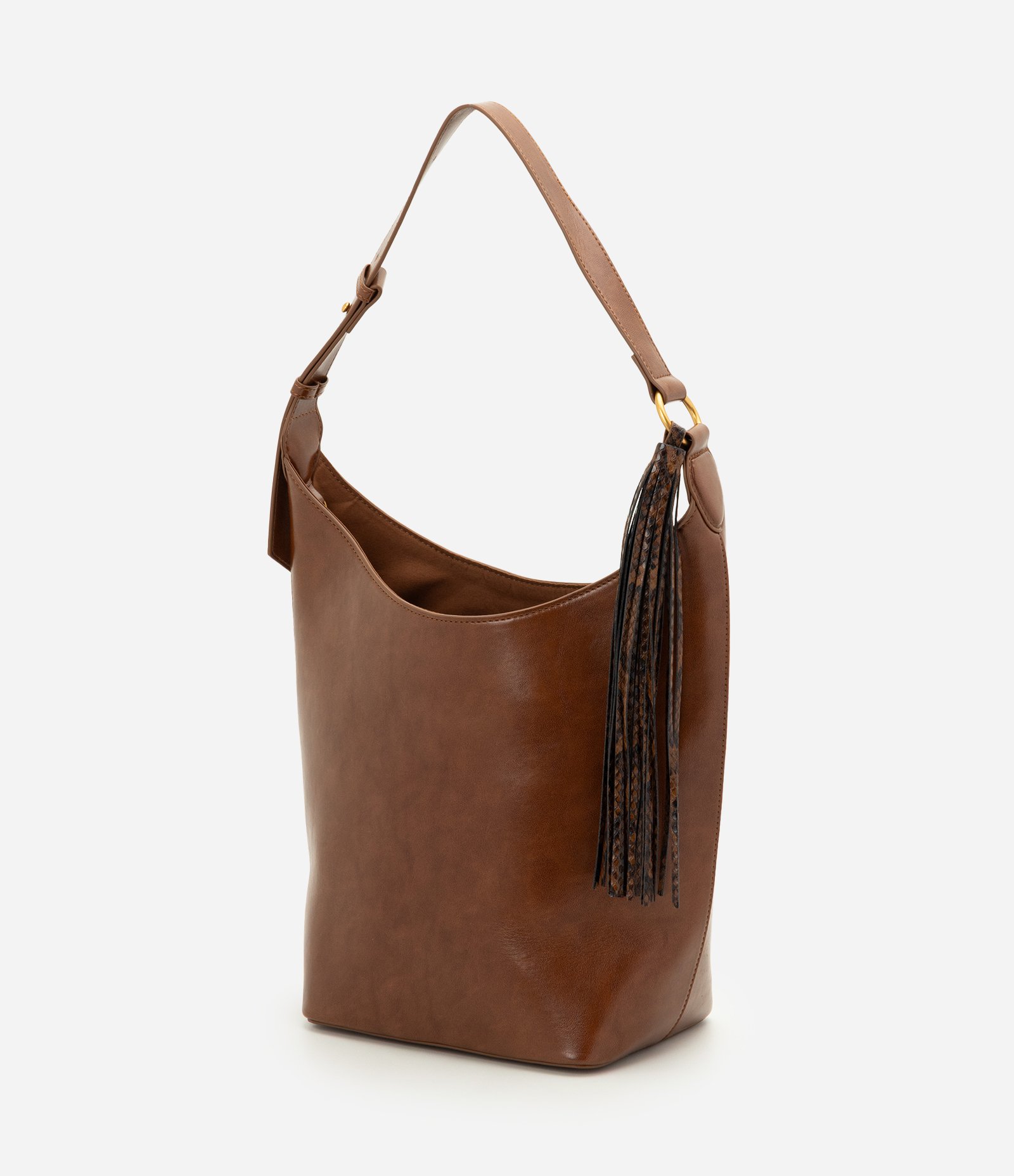 Bolsa Bucket Grande em PU com Detalhe de Tassel Marrom 4