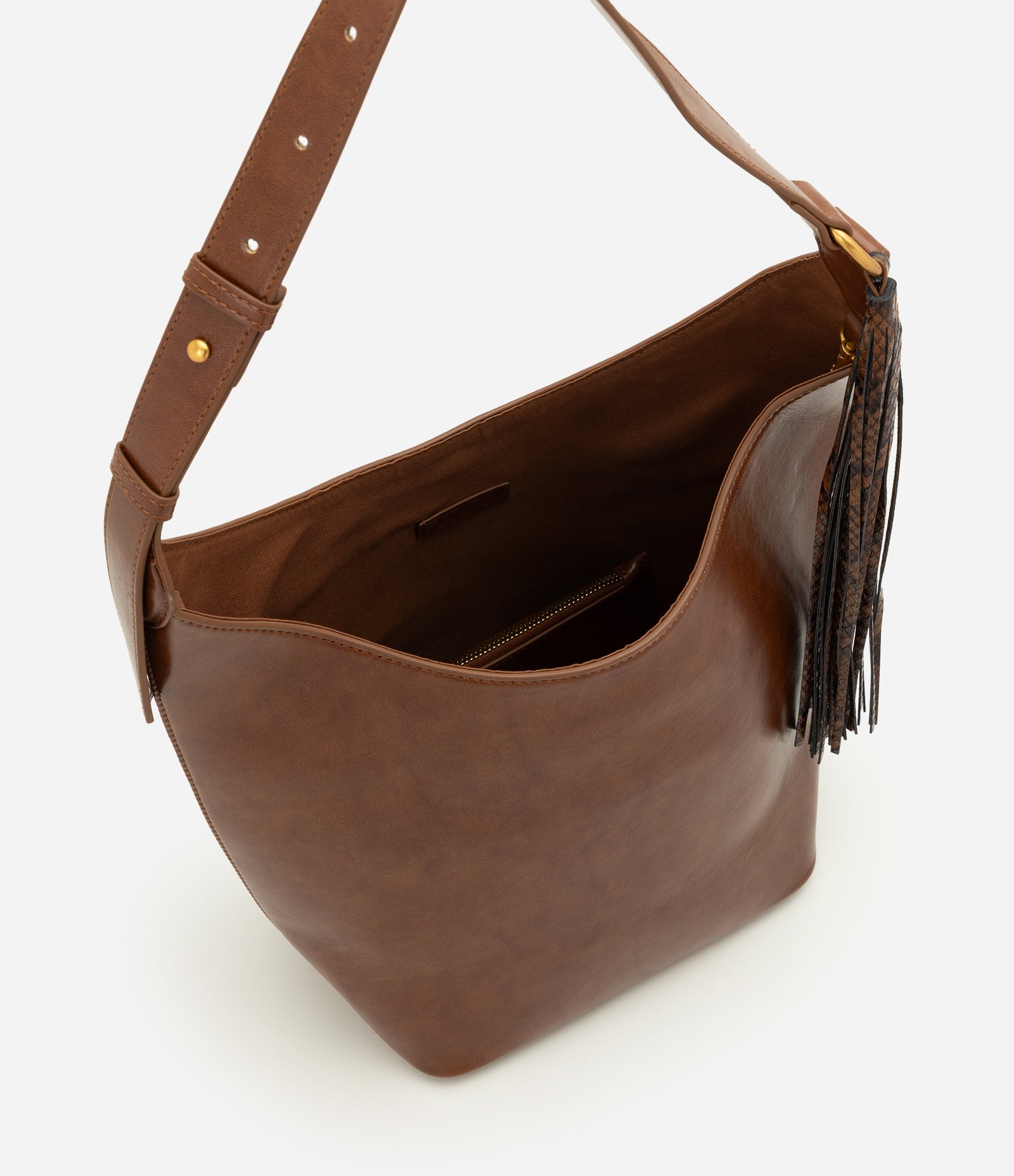 Bolsa Bucket Grande em PU com Detalhe de Tassel Marrom 6