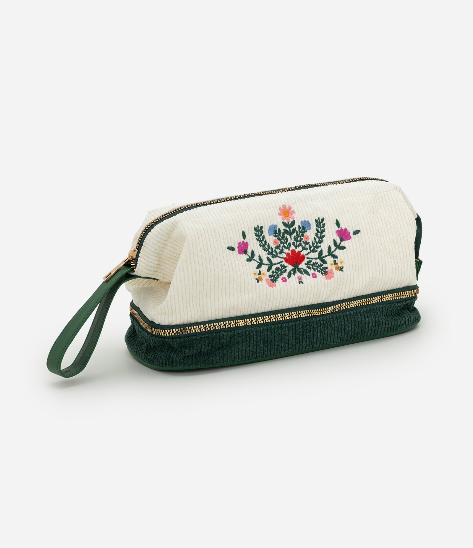 Necessaire Trapézio em Veludo com Estampa Floral Off White 1