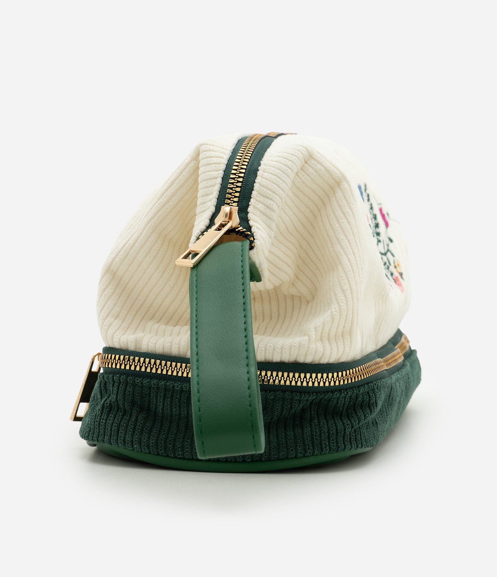 Necessaire Trapézio em Veludo com Estampa Floral Off White 2