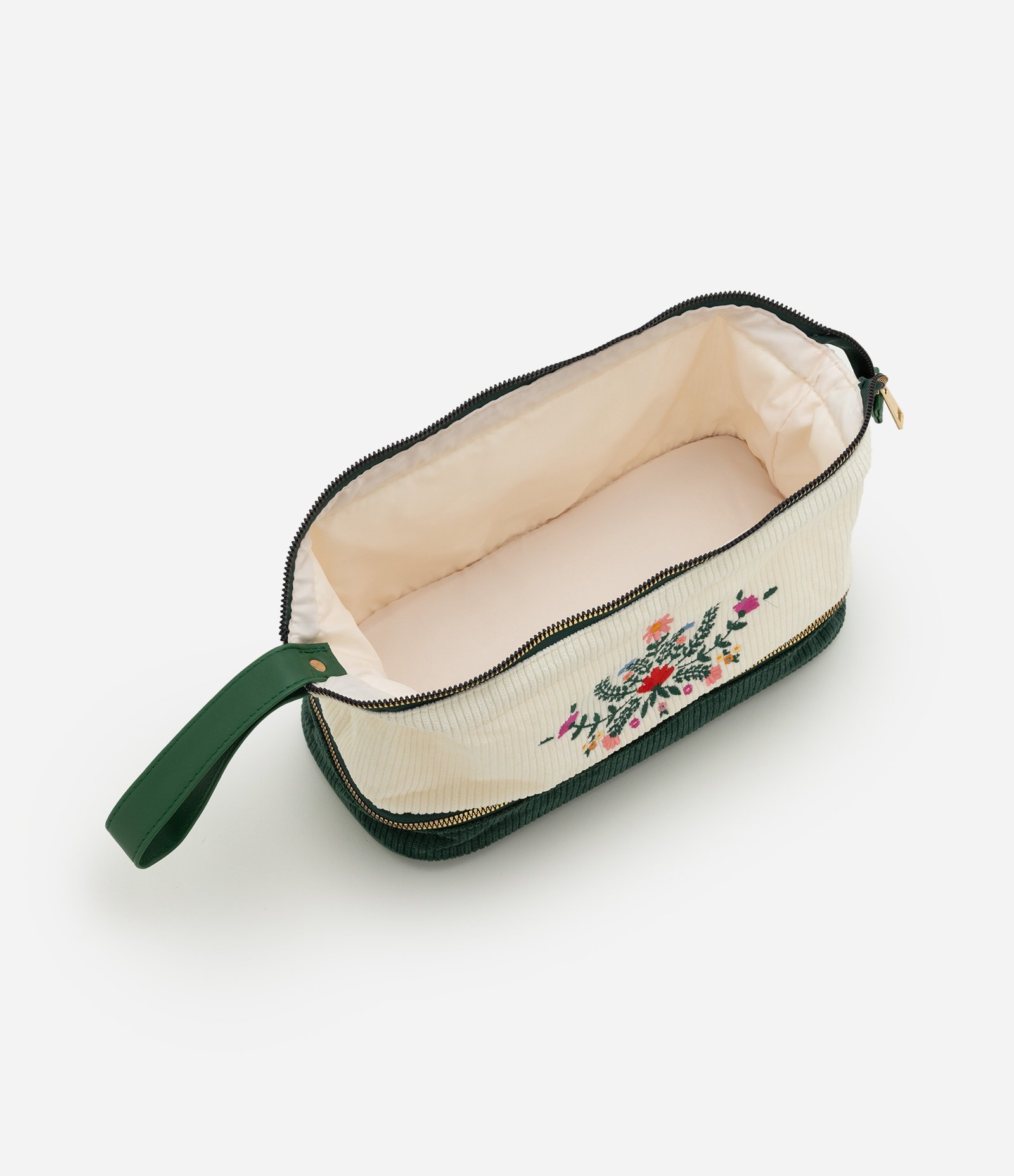 Necessaire Trapézio em Veludo com Estampa Floral Off White 6