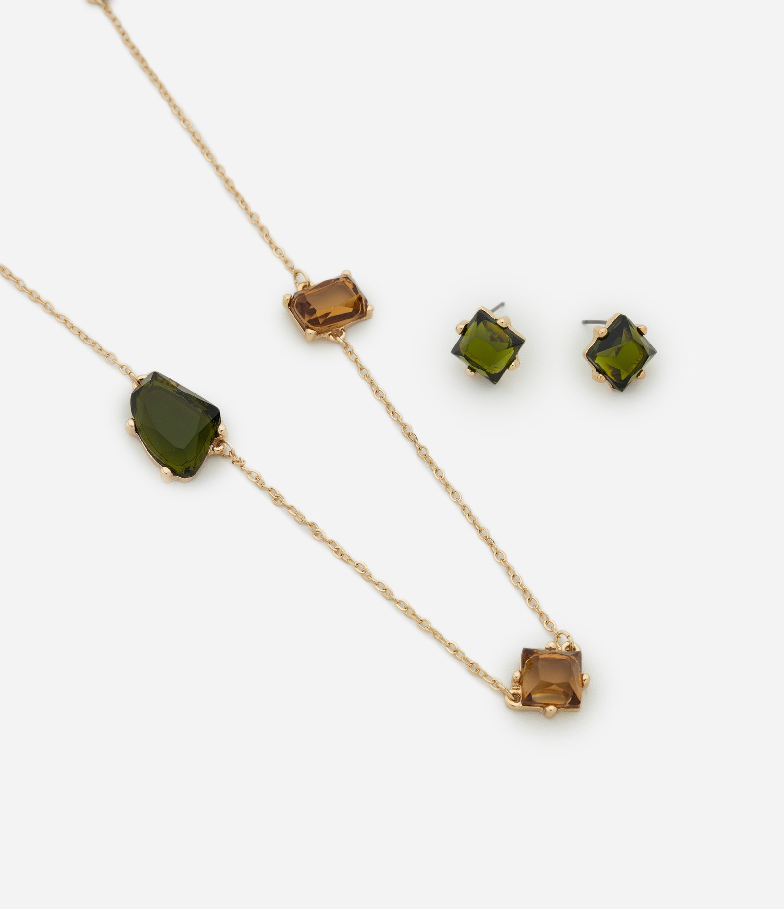 Conjunto de Colar Longo e Brincos com Pingentes Geométricos Multicores 1