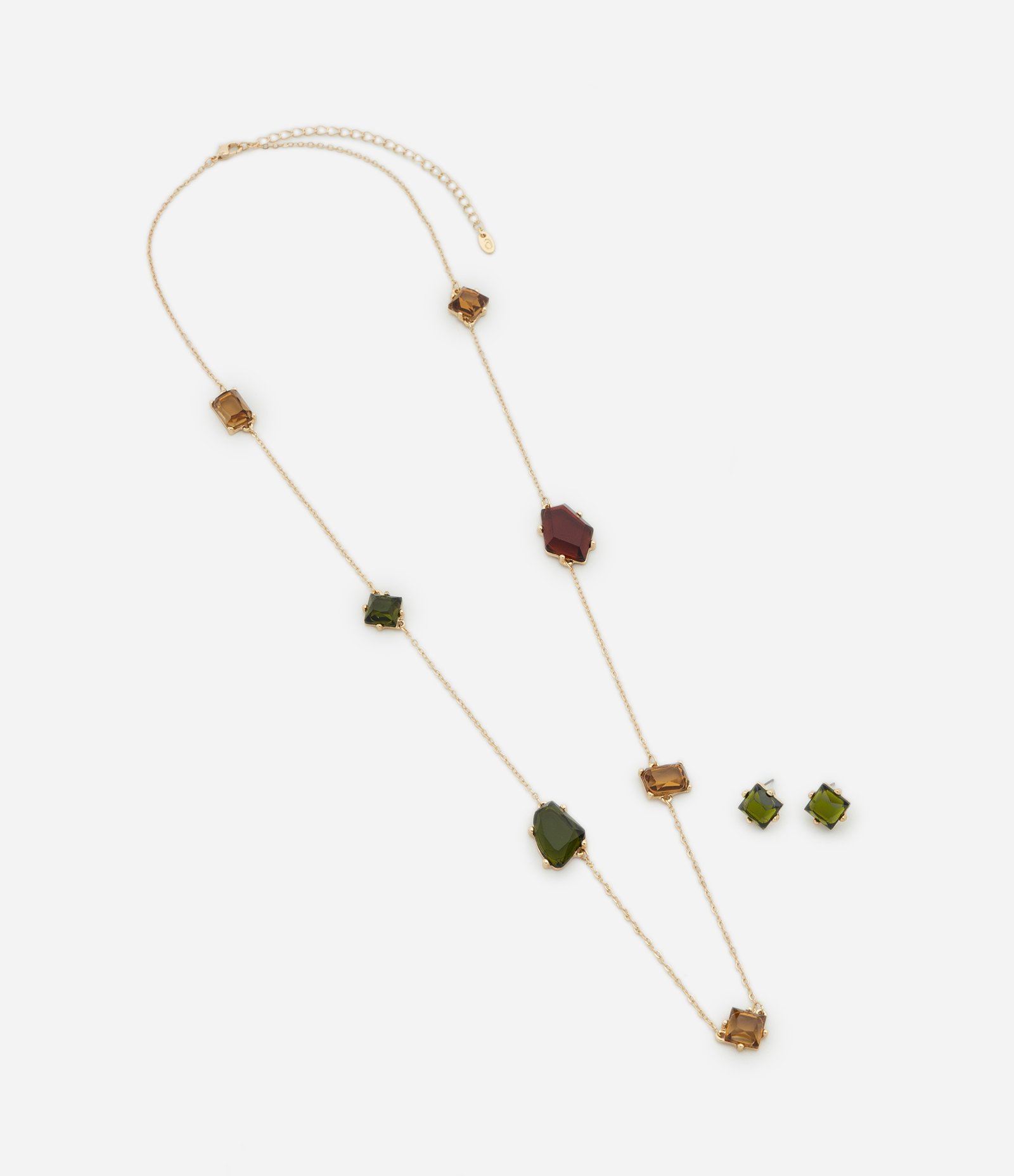 Conjunto de Colar Longo e Brincos com Pingentes Geométricos Multicores 2