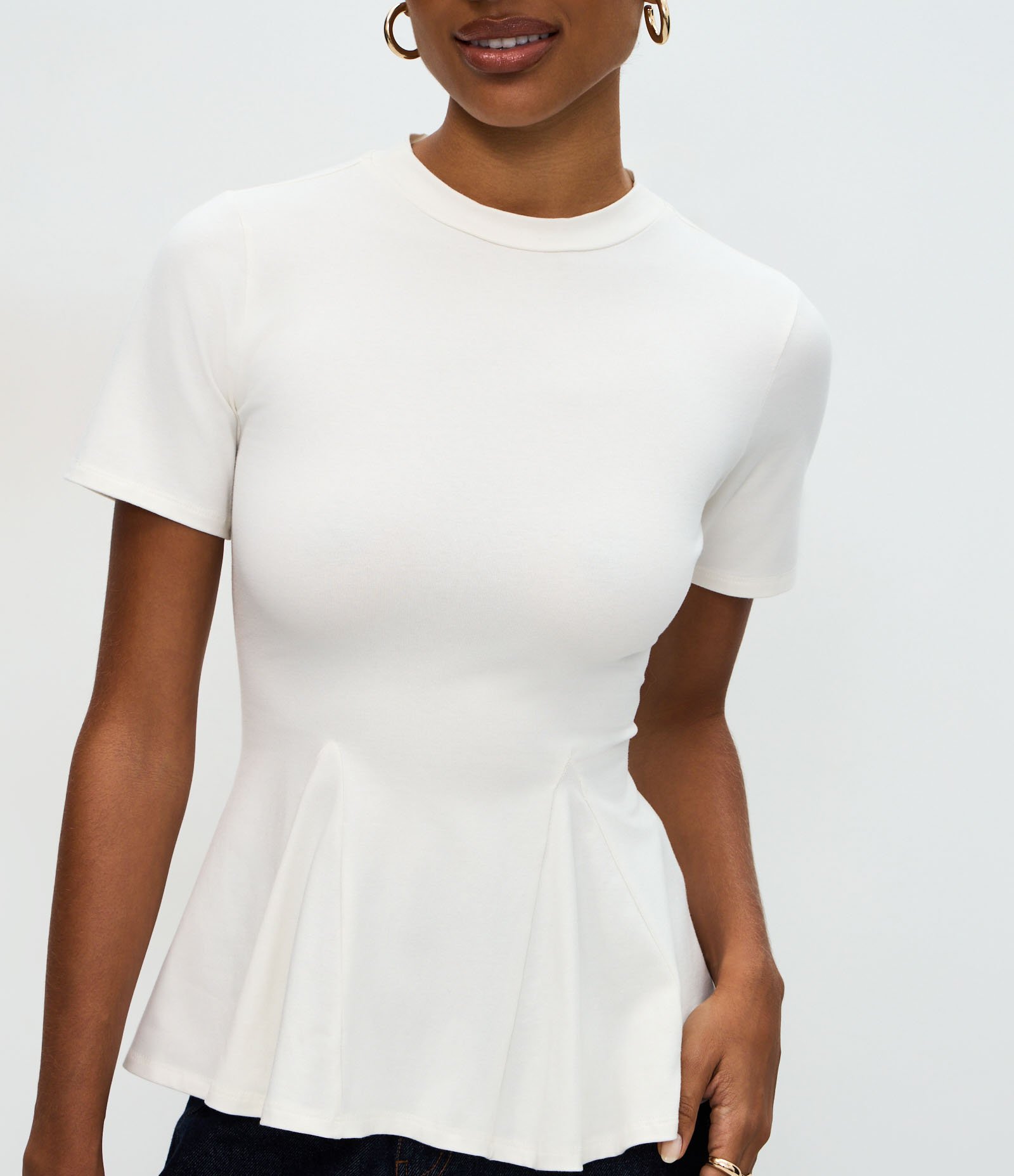 Blusa Peplum em Algodão com Manga Curta Branco 3