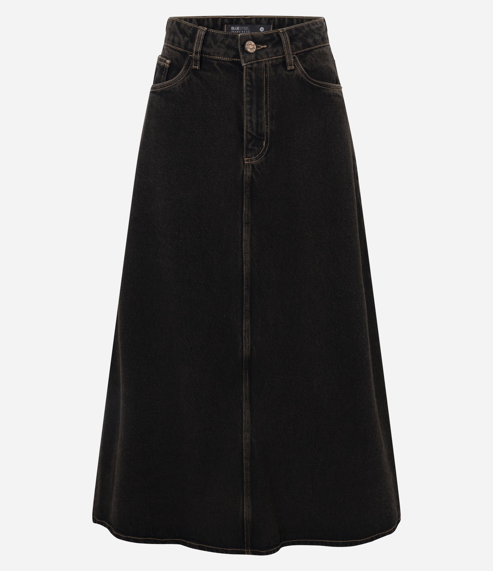 Saia Midi em Jeans com Cintura Média Marrom Escuro 1