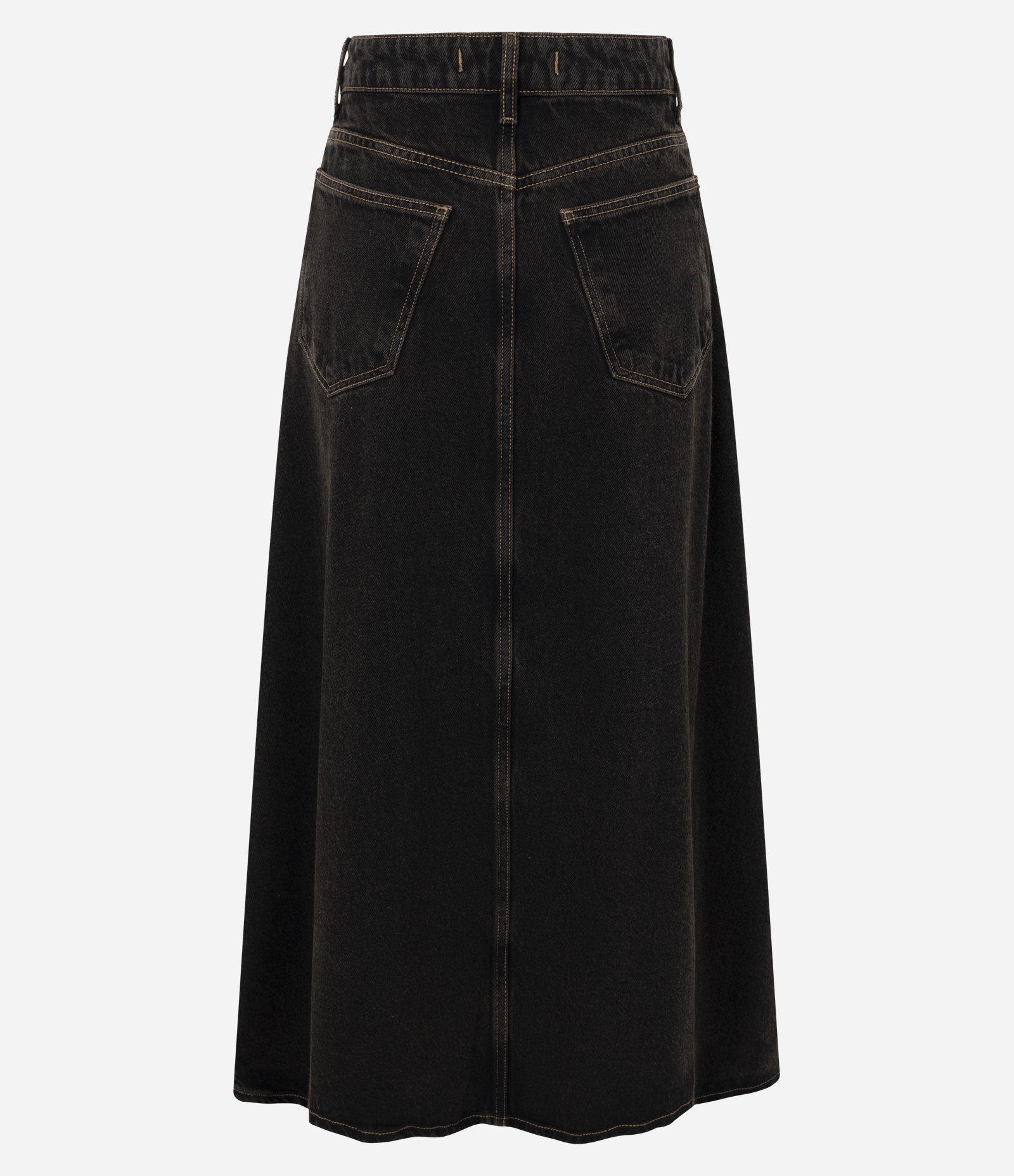 Saia Midi em Jeans com Cintura Média Marrom Escuro 2