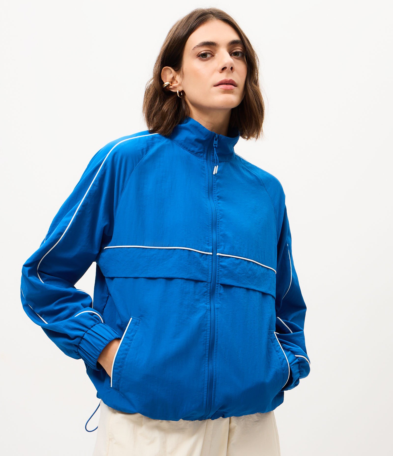 Jaqueta Oversized Esportiva em Microfibra com Detalhe Contrastante Azul 3