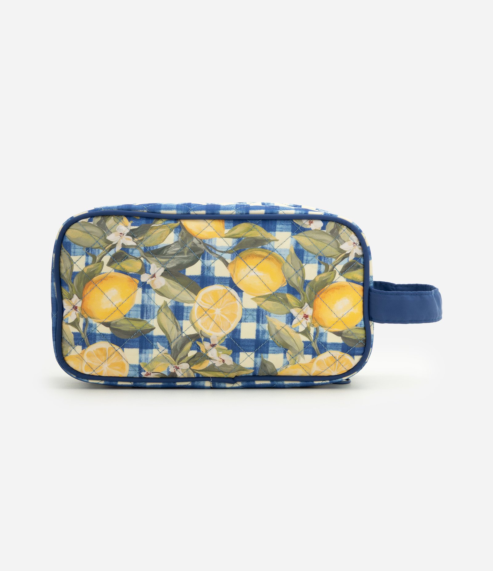 Necessaire Grande com Estampa de Frutas e Alça de Mão Azul 3