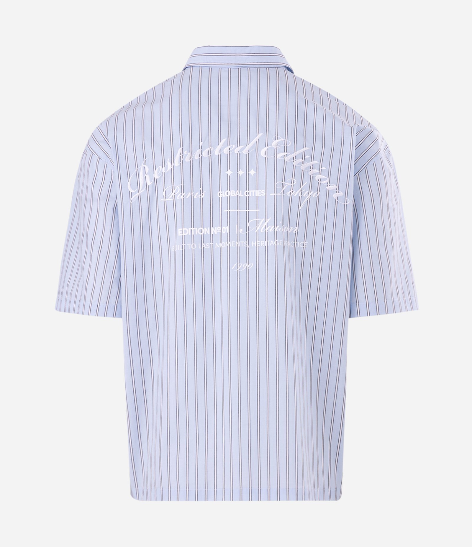 Camisa Boxy Listrada Fio Tinto com Bordado Azul 6