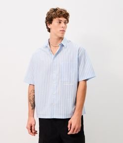 Camisa Boxy Listrada Fio Tinto com Bordado