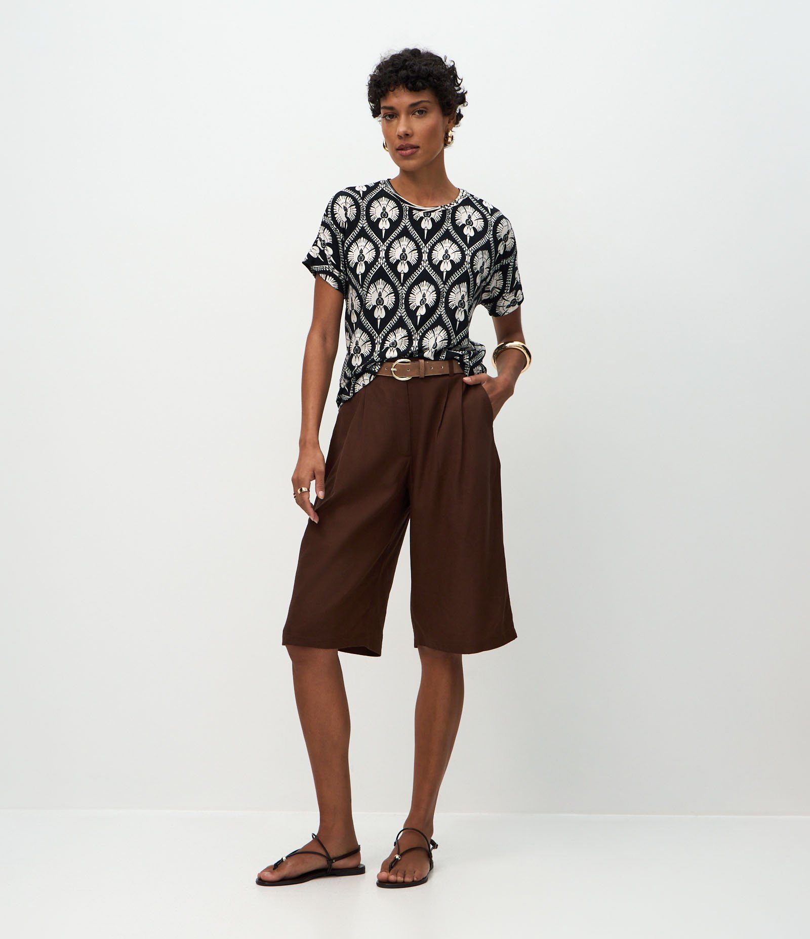 Blusa Manga Curta em Viscolycra com Estampa Preto 2