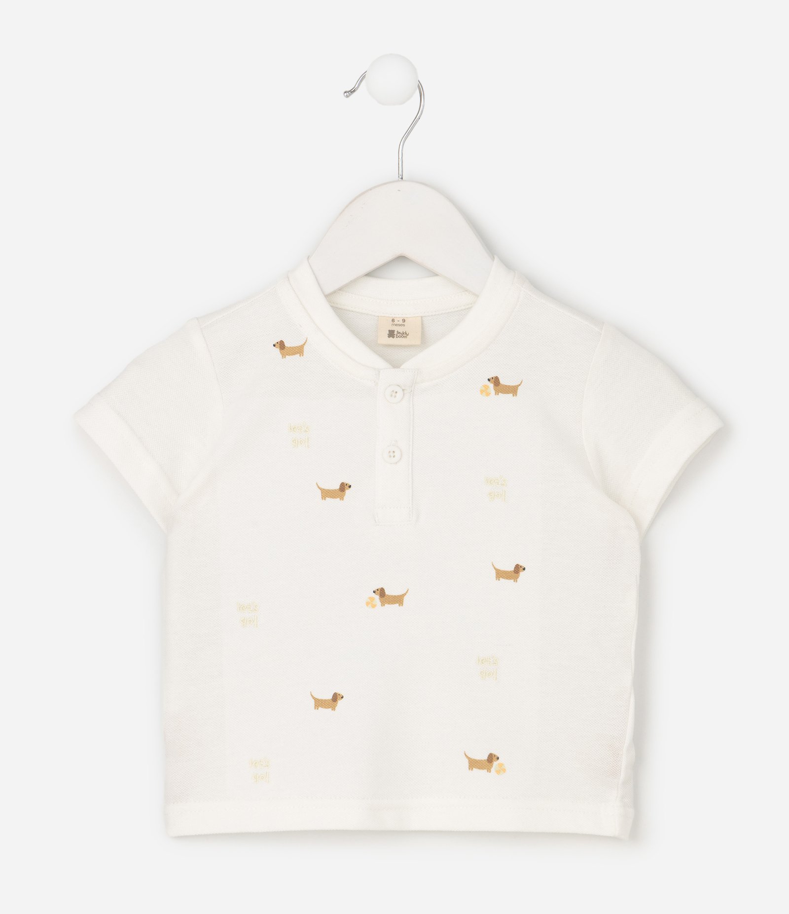 Camiseta Infantil com Gola Padre e Estampa Cachorro – Tam 0 a 18 Meses Off White 2