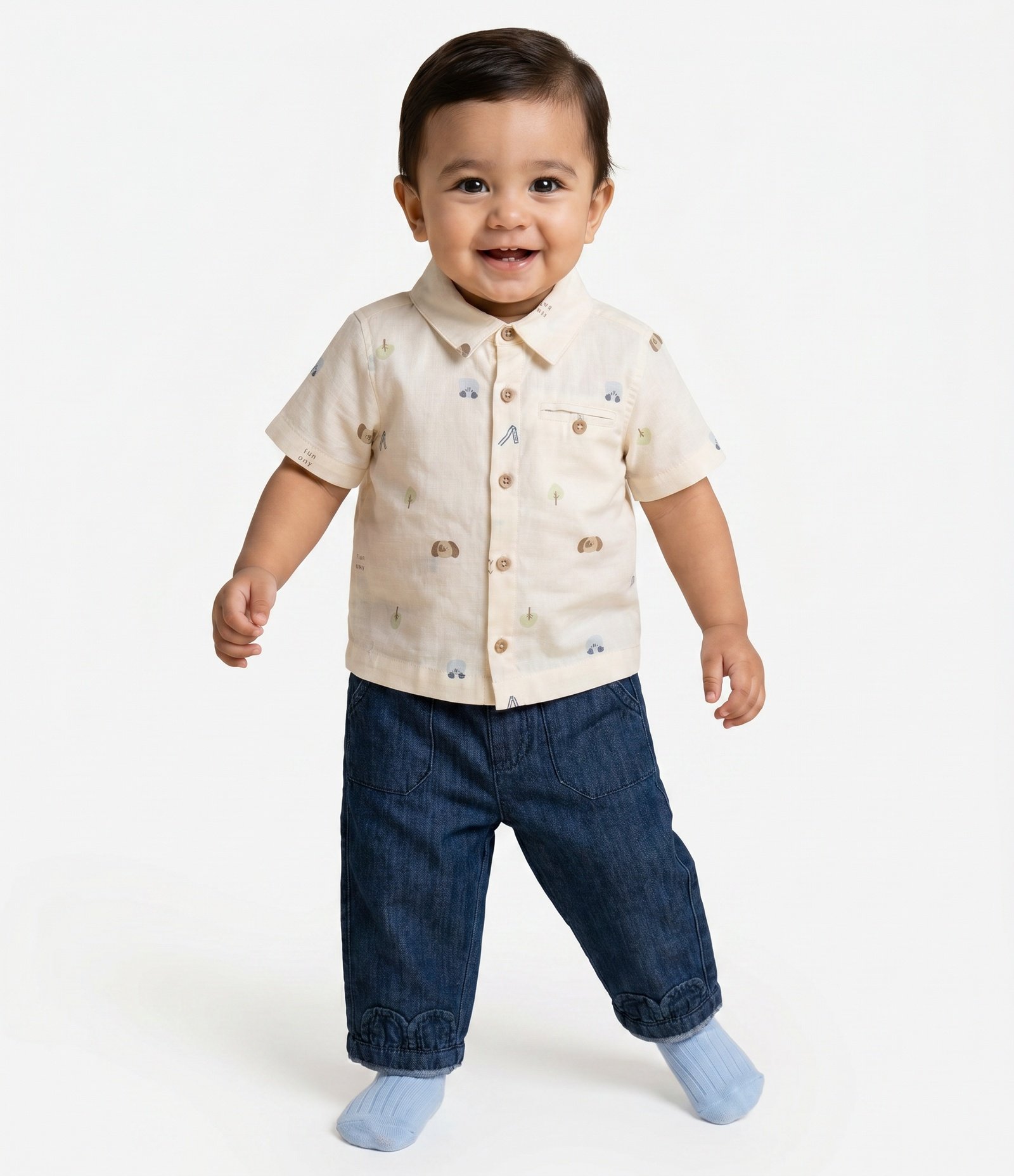 Camisa em Algodão Cambraia com Estampa de Bichinhos Bebê - Tam 0 a 18 Meses Bege 1