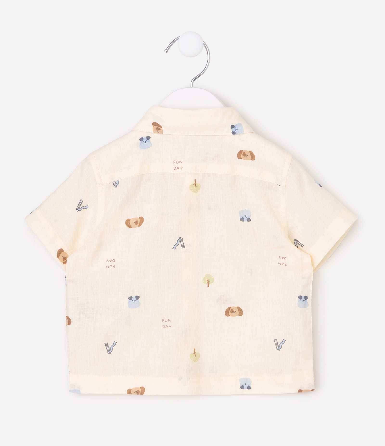 Camisa em Algodão Cambraia com Estampa de Bichinhos Bebê - Tam 0 a 18 Meses Bege 3