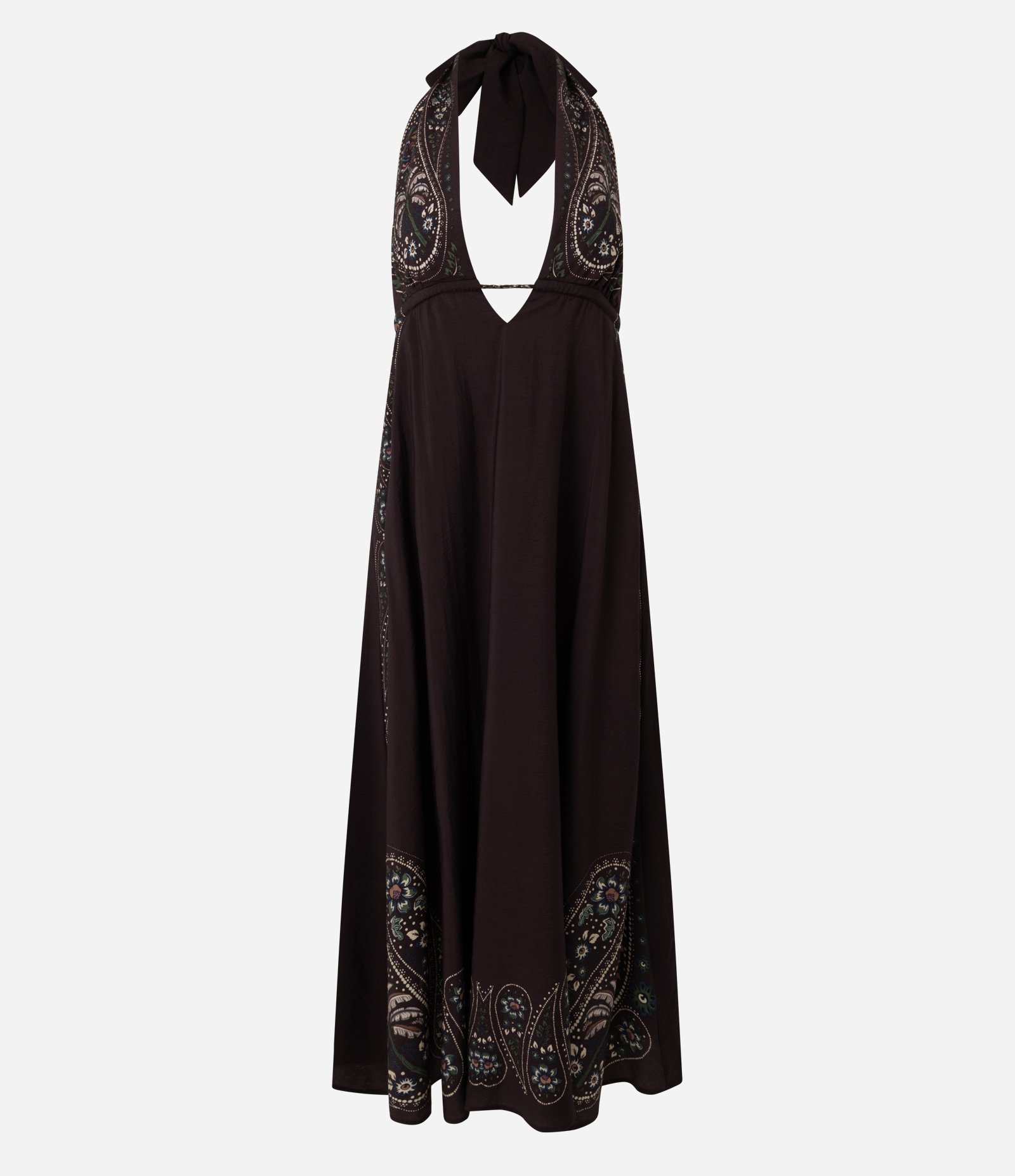 Vestido Frente Única Longo em Viscose com Estampa Paisley Marrom 5