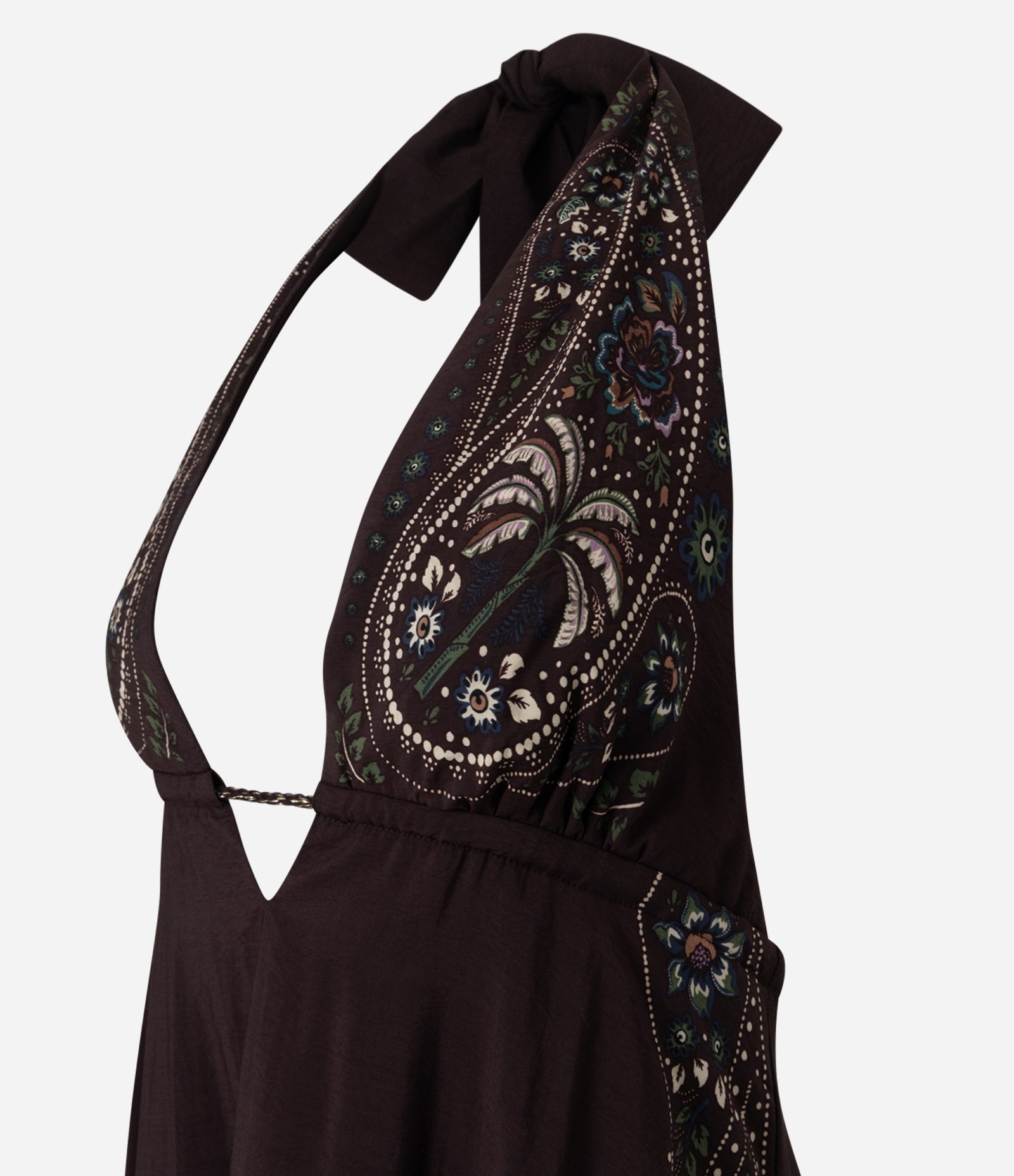Vestido Frente Única Longo em Viscose com Estampa Paisley Marrom 6