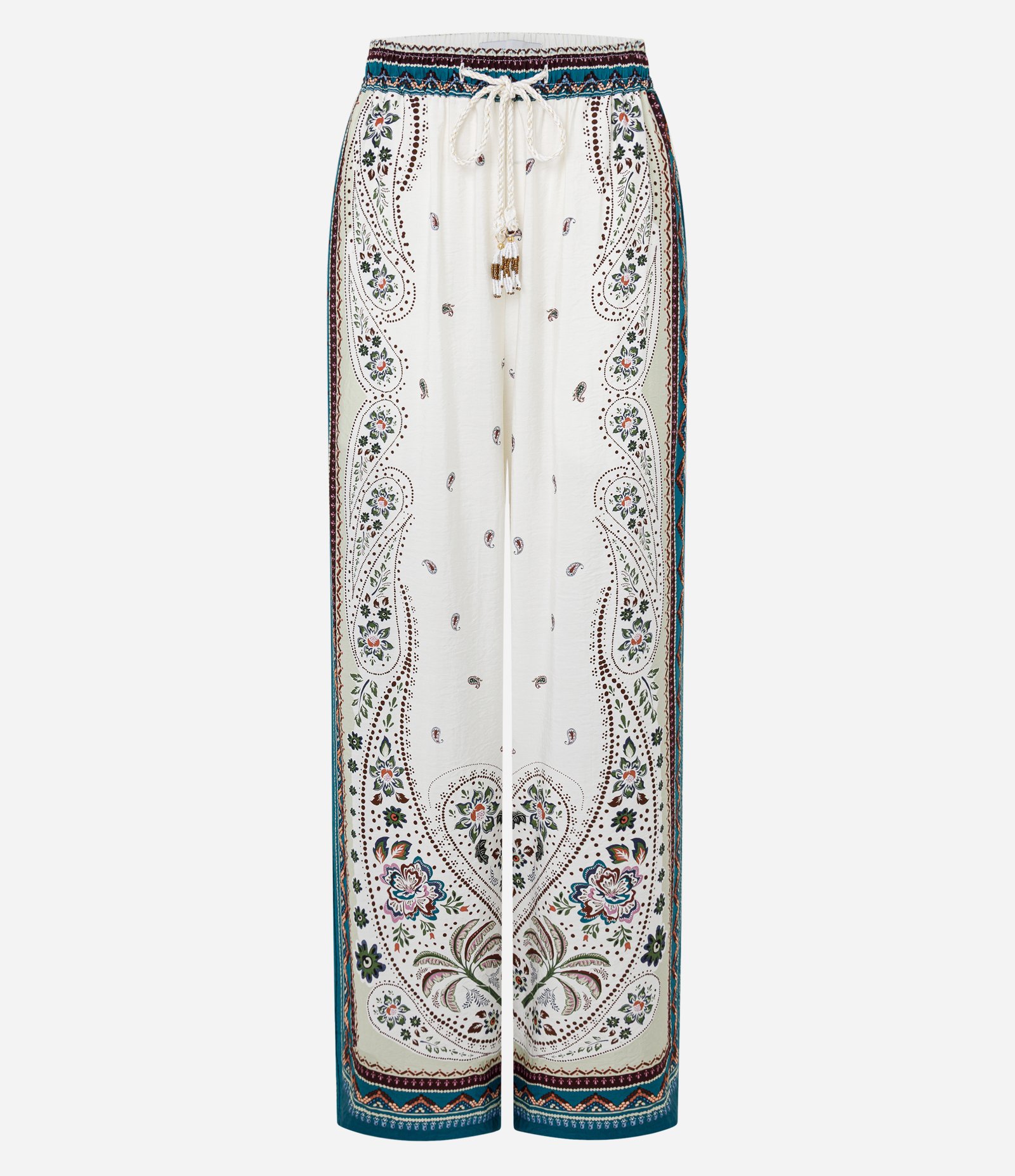 Calça Pantalona em Viscose com Estampa Étnica e Amarração Off White 5