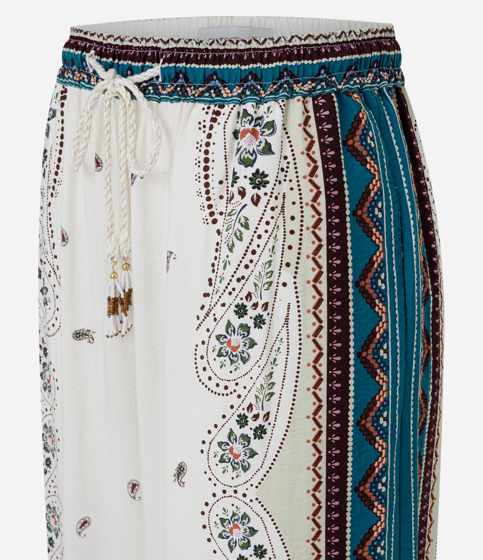 Calça Pantalona em Viscose com Estampa Étnica e Amarração Off White 6
