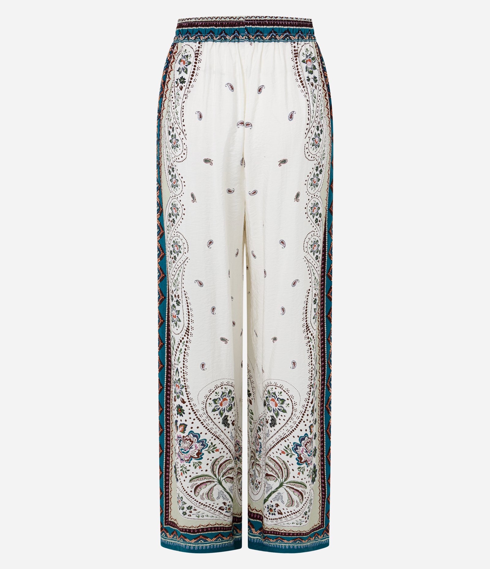 Calça Pantalona em Viscose com Estampa Étnica e Amarração Off White 7