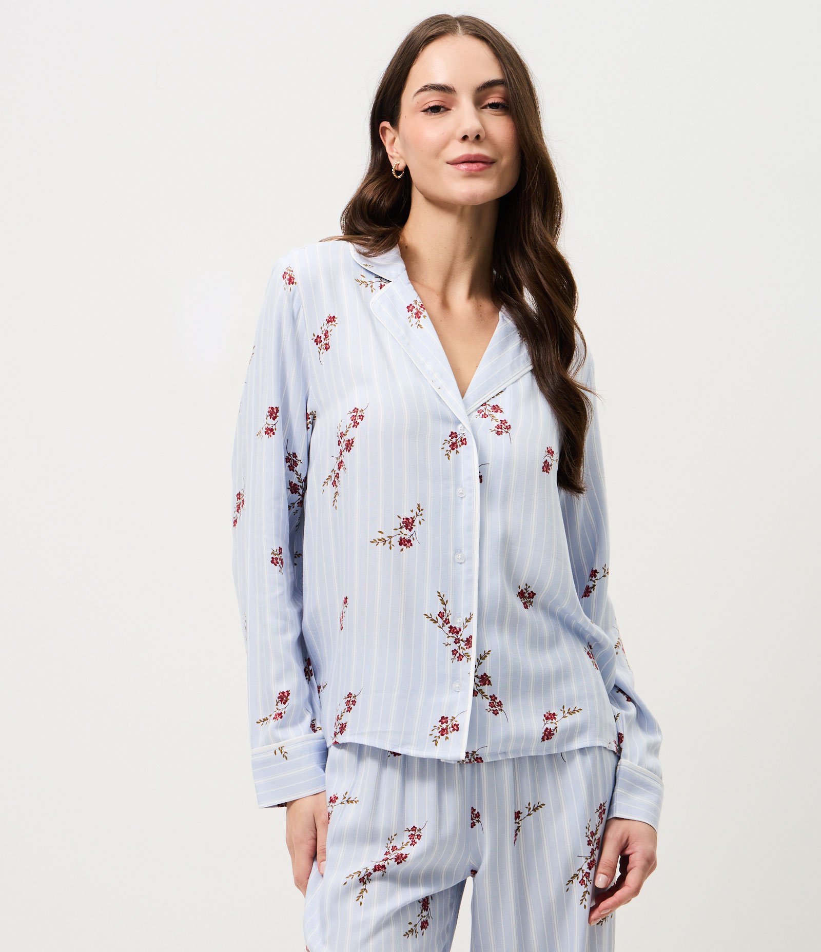 Pijama Longo Americano com Estampa Floral Azul 2