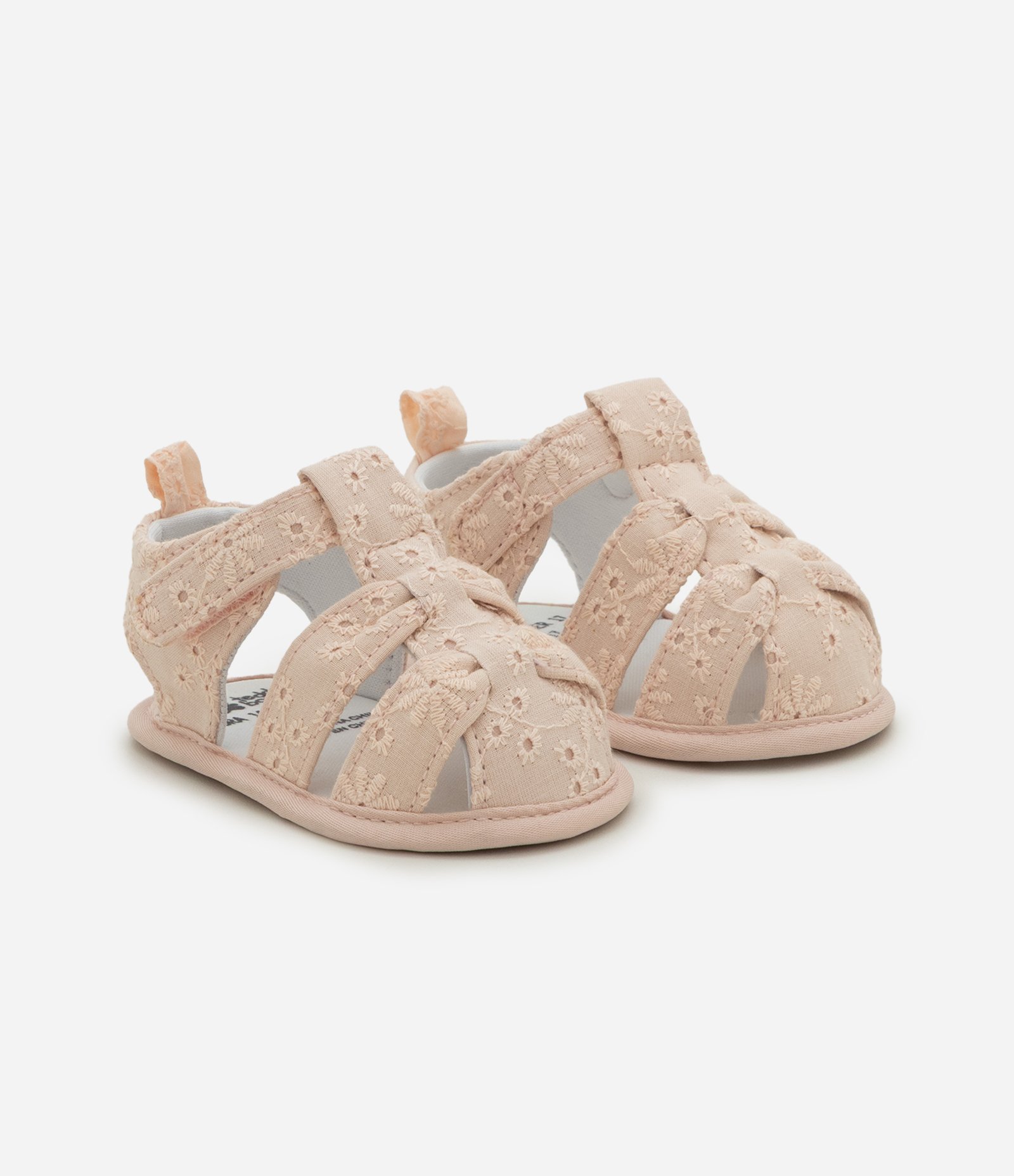 Sandália Bebê em Broderie com Velcro - Tam 13 a 19 Rosa 1