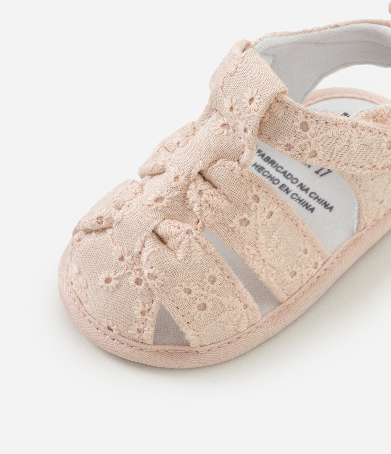 Sandália Bebê em Broderie com Velcro - Tam 13 a 19 Rosa 6