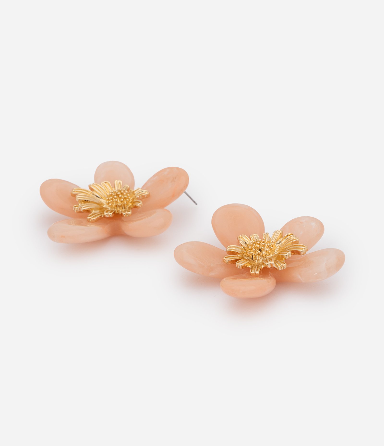 Brinco Botão em Resina com Formato de Flor Rosa 2