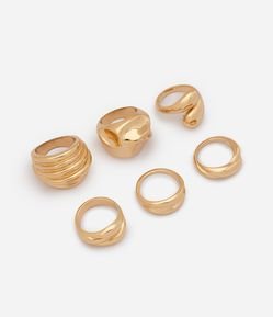 Kit de 06 Anéis Bold com Detalhes Orgânicos