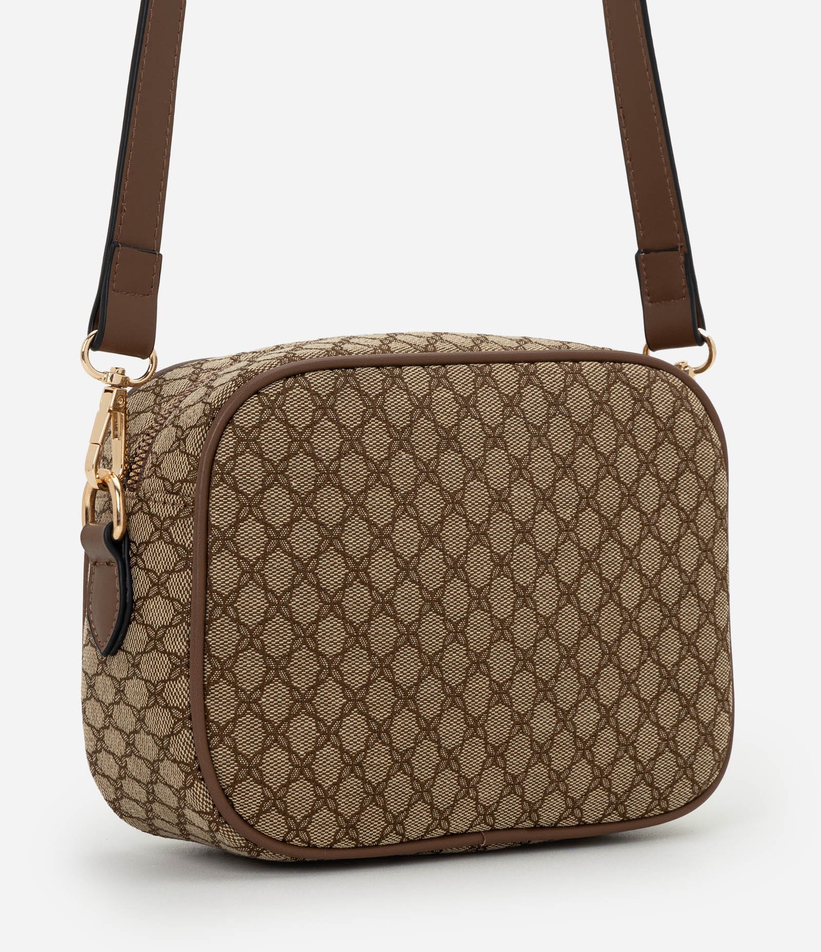 Bolsa Transversal Pequena em PU com Metais Aplicados Marrom 3