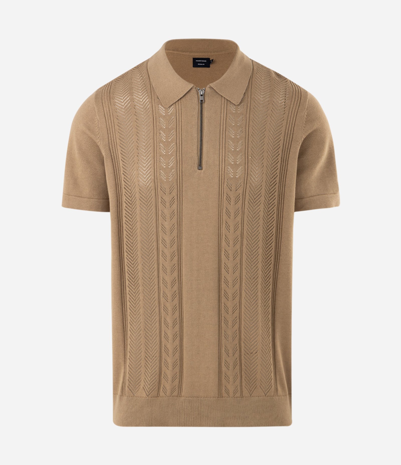 Polo Texturizada Half Zipper Algodão Marrom 5