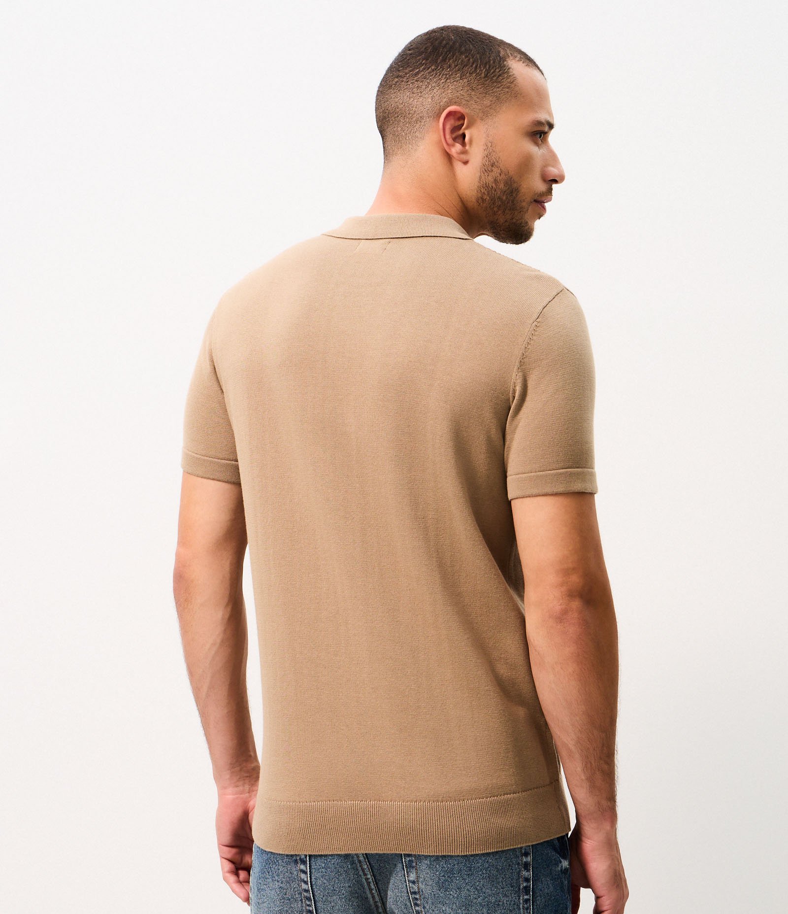 Polo Texturizada Half Zipper Algodão Marrom 3