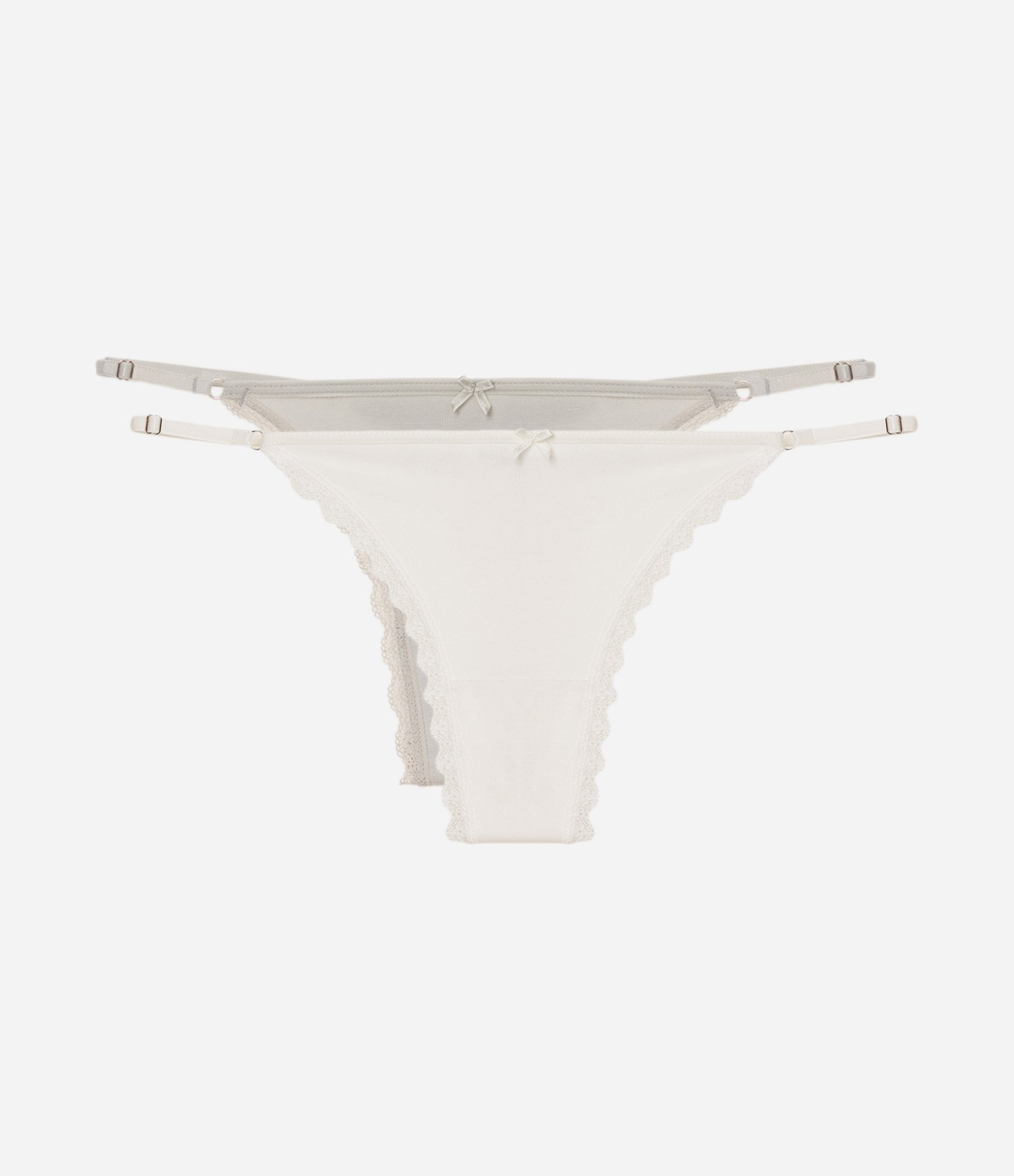 Kit 02 Calcinhas String Fio Duplo com Detalhes em Renda Branco/Cinza 1