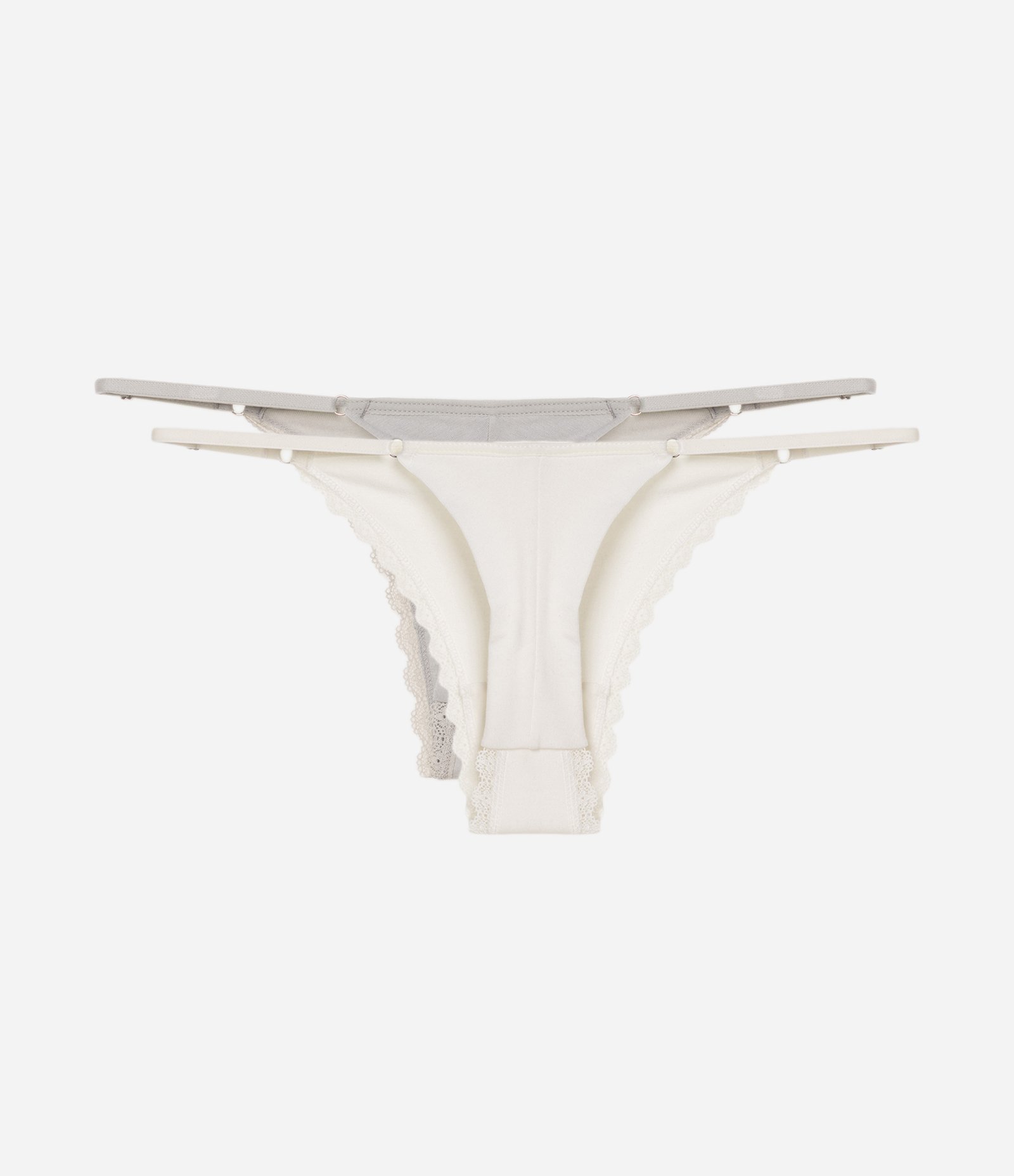 Kit 02 Calcinhas String Fio Duplo com Detalhes em Renda Branco/Cinza 2