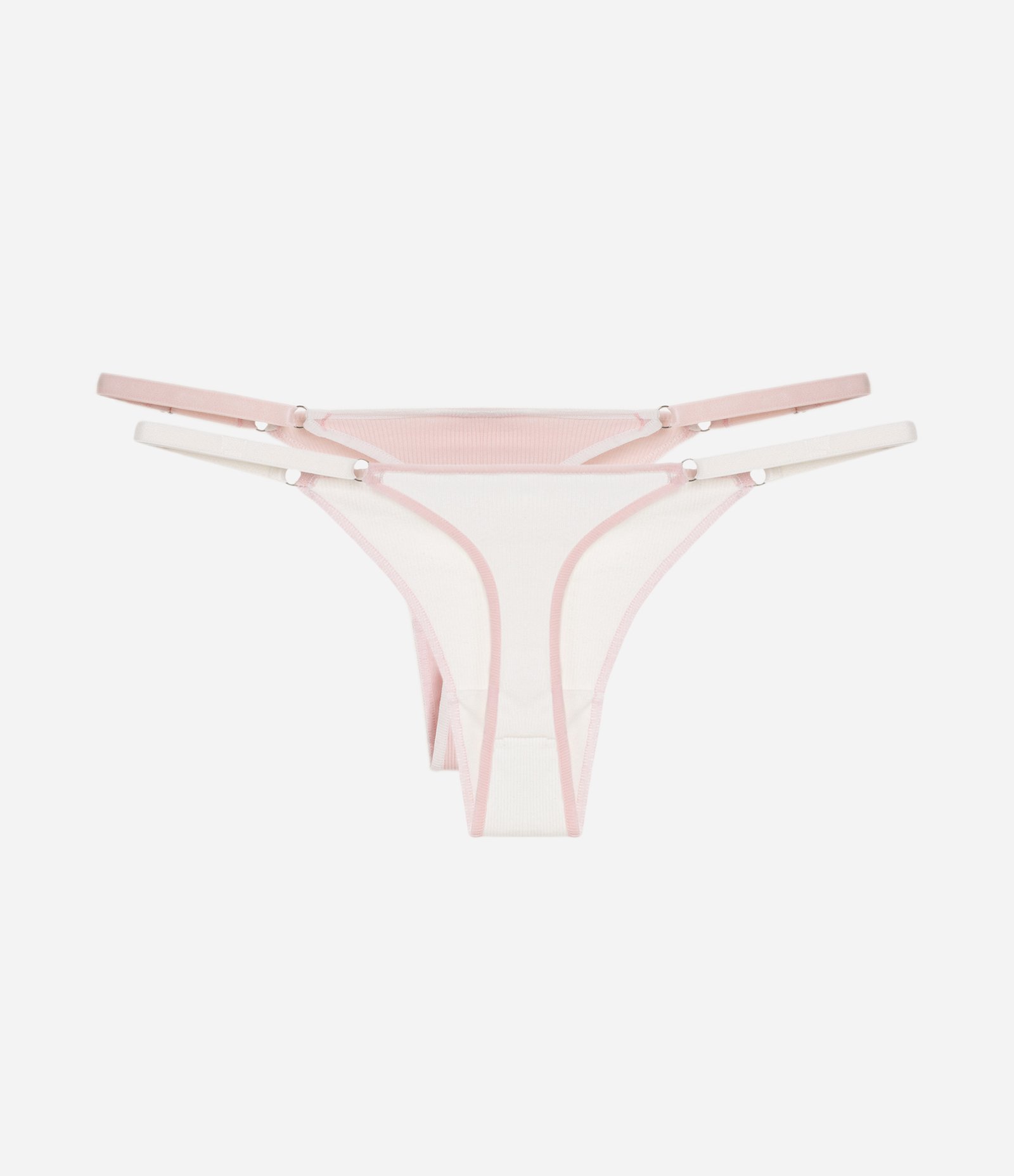 Kit 02 Calcinhas String Fio em Algodão Rosa/Branco 2