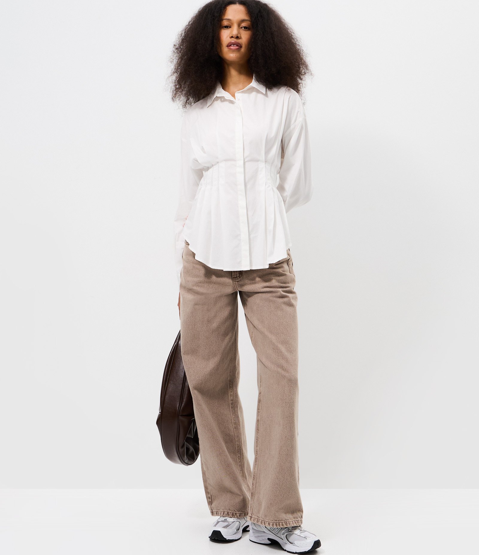 Camisa Acinturada com Pregas em Tricoline Branco 2